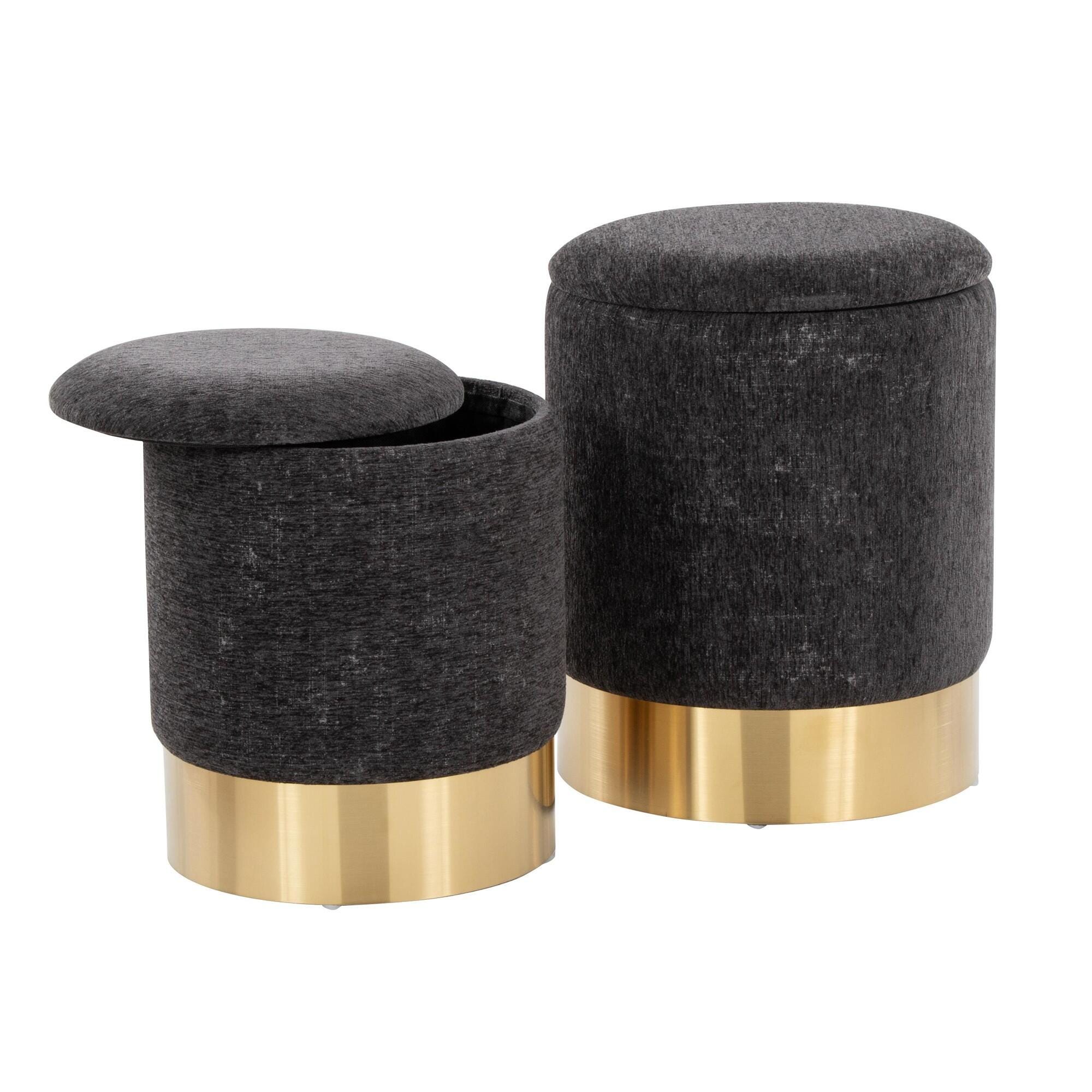 LumiSource Marla Nesting Ottoman Set, Black, large