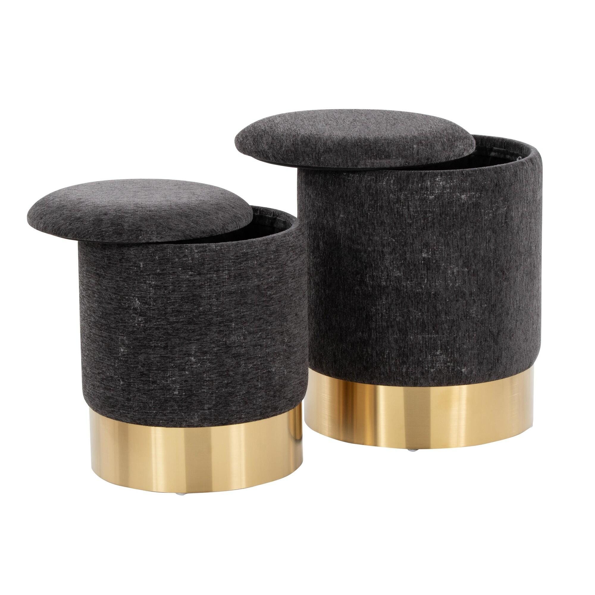 LumiSource Marla Nesting Ottoman Set, Black, large