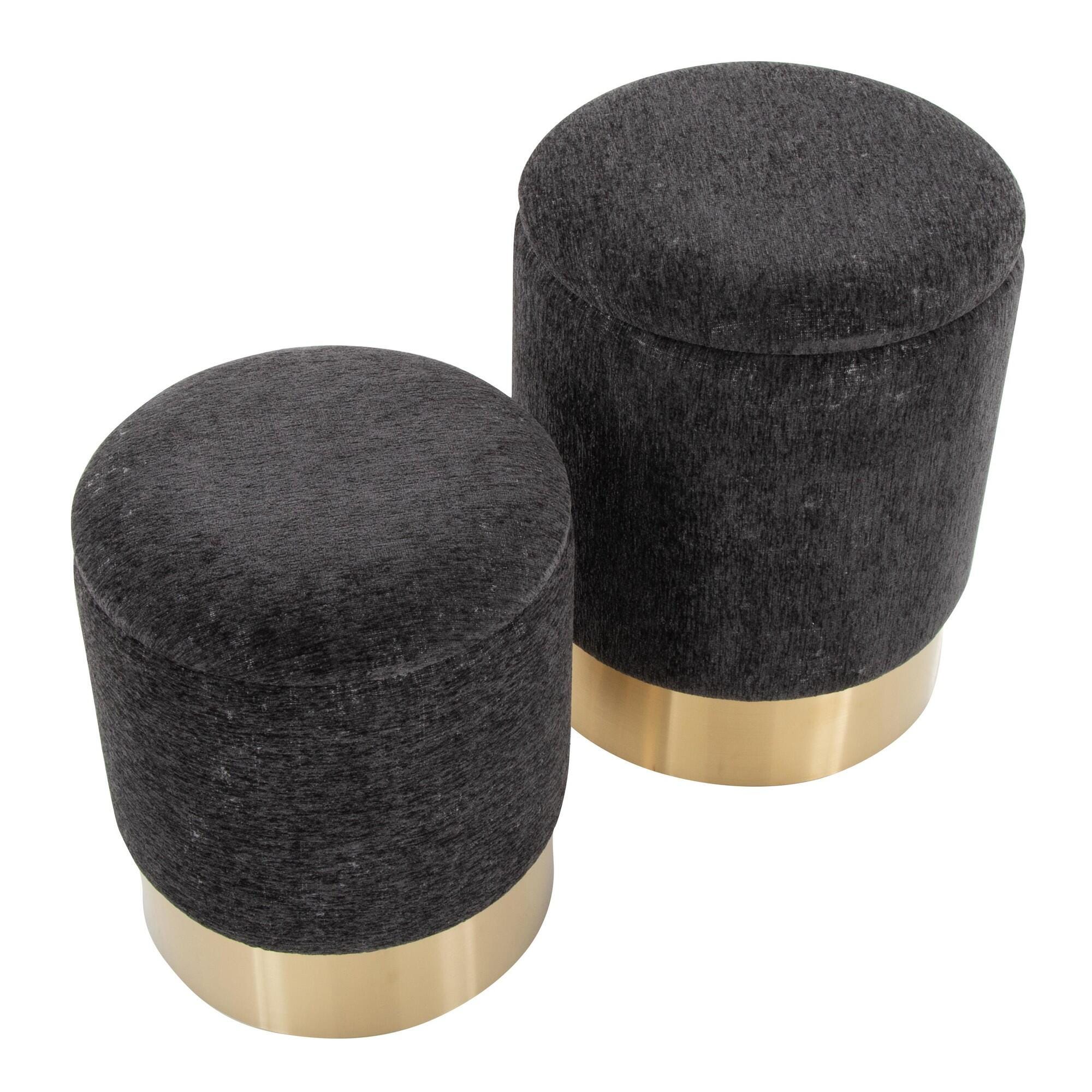 LumiSource Marla Nesting Ottoman Set, Black, large