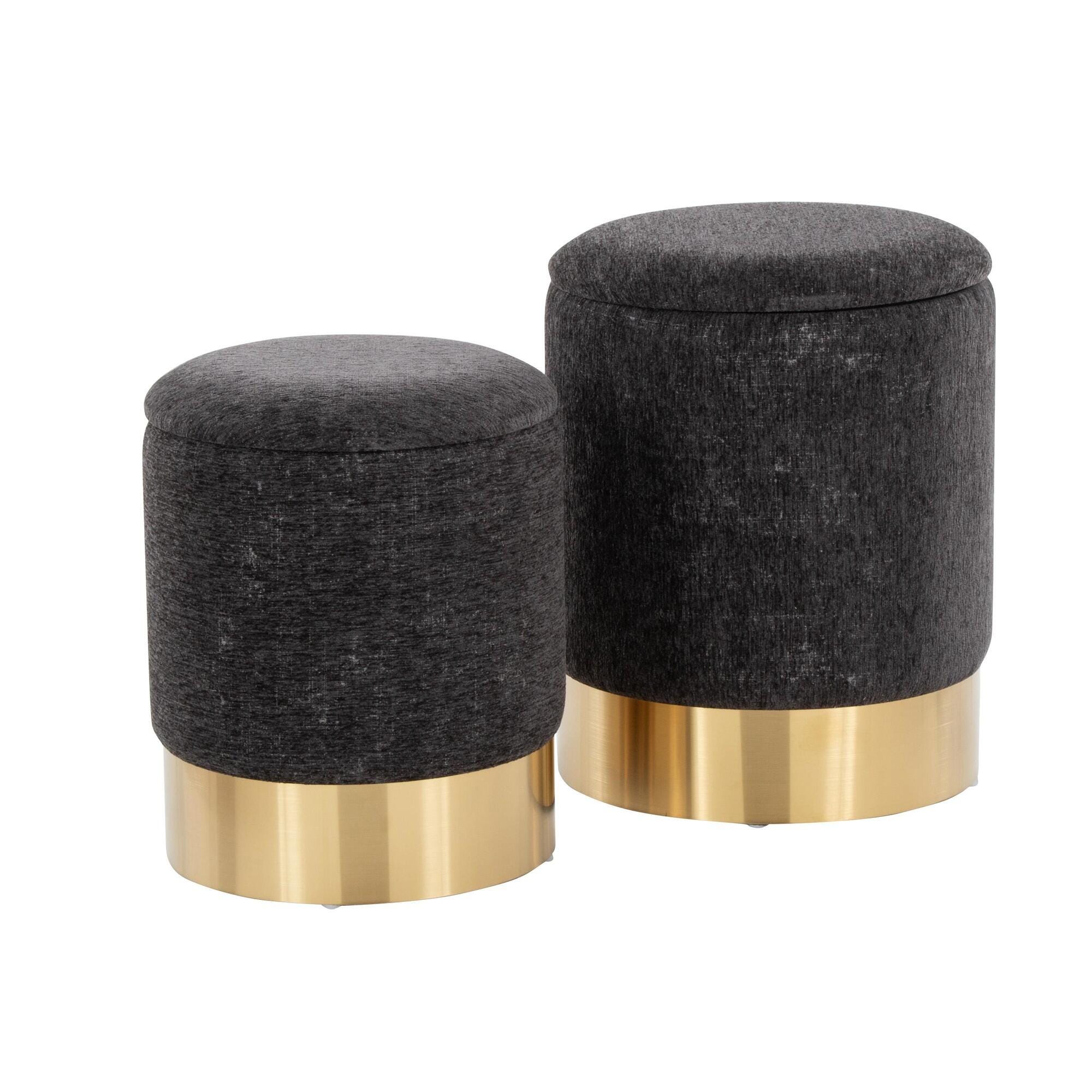 LumiSource Marla Nesting Ottoman Set, Black, large