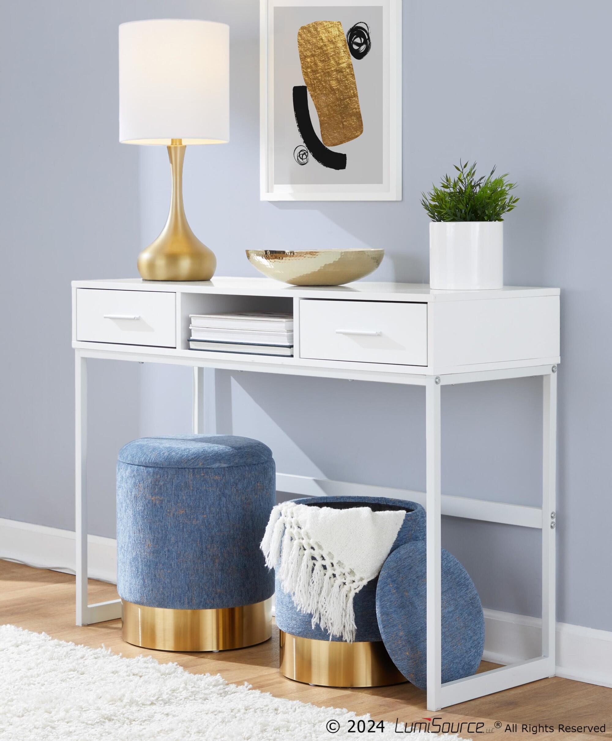 LumiSource Marla Nesting Ottoman Set, Blue, large