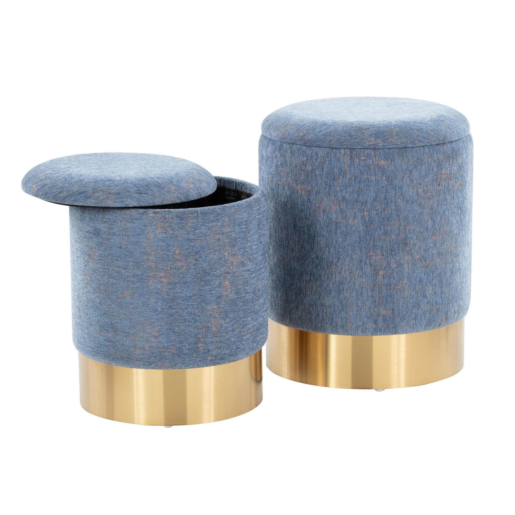 LumiSource Marla Nesting Ottoman Set, Blue, large