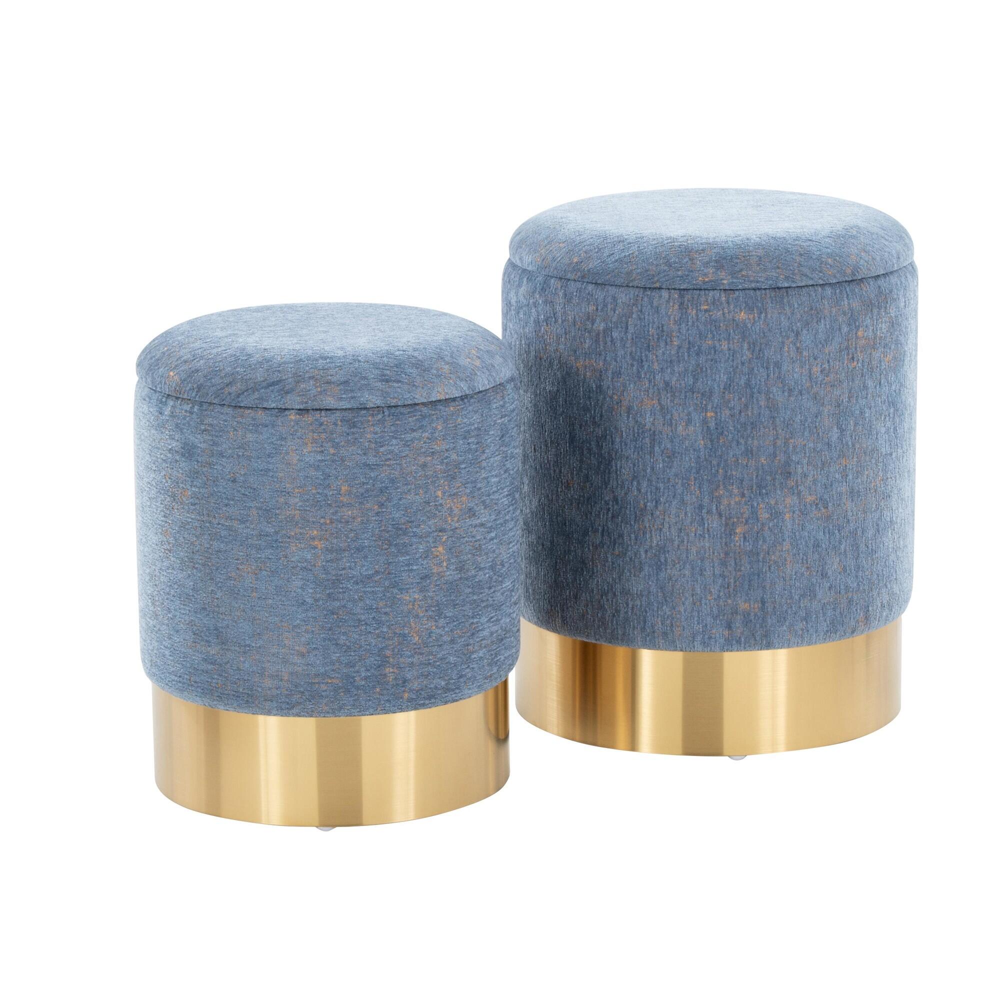 LumiSource Marla Nesting Ottoman Set, Blue, large