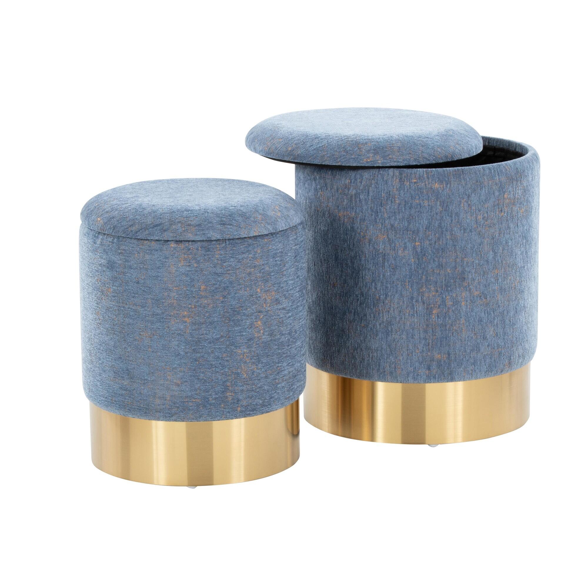 LumiSource Marla Nesting Ottoman Set, Blue, large