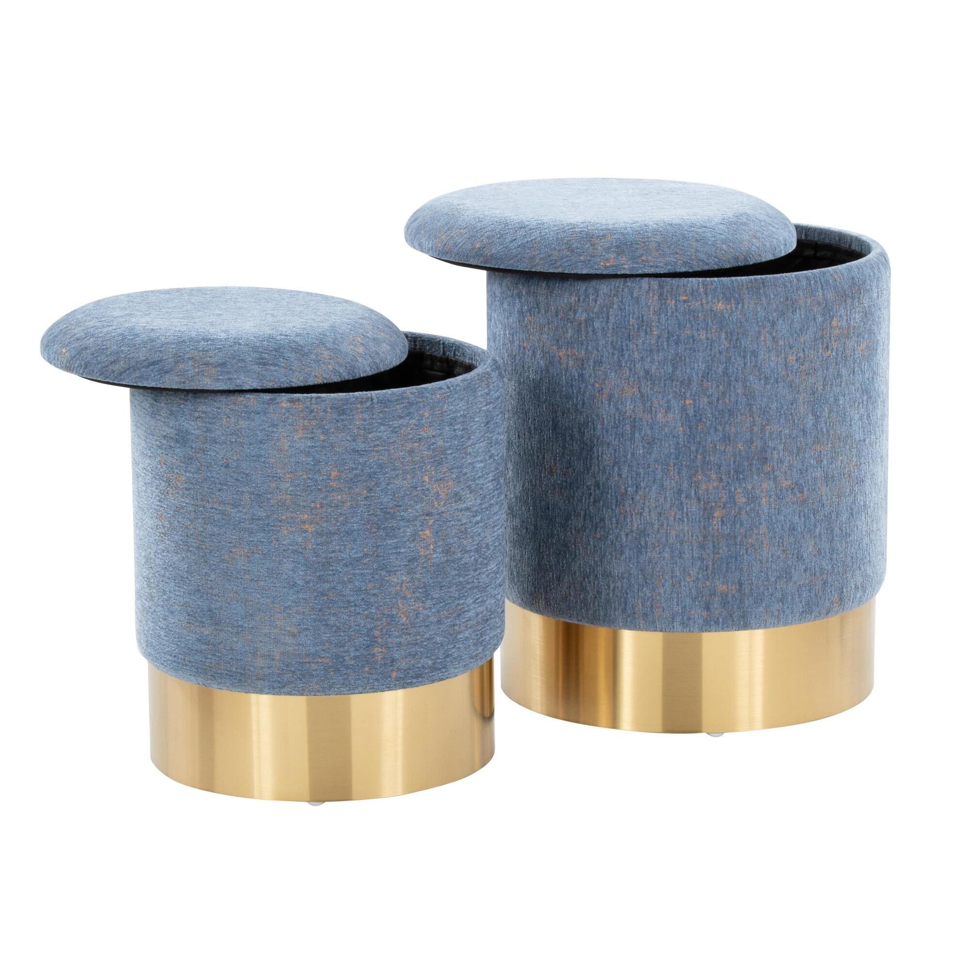 LumiSource Marla Nesting Ottoman Set, Blue, large