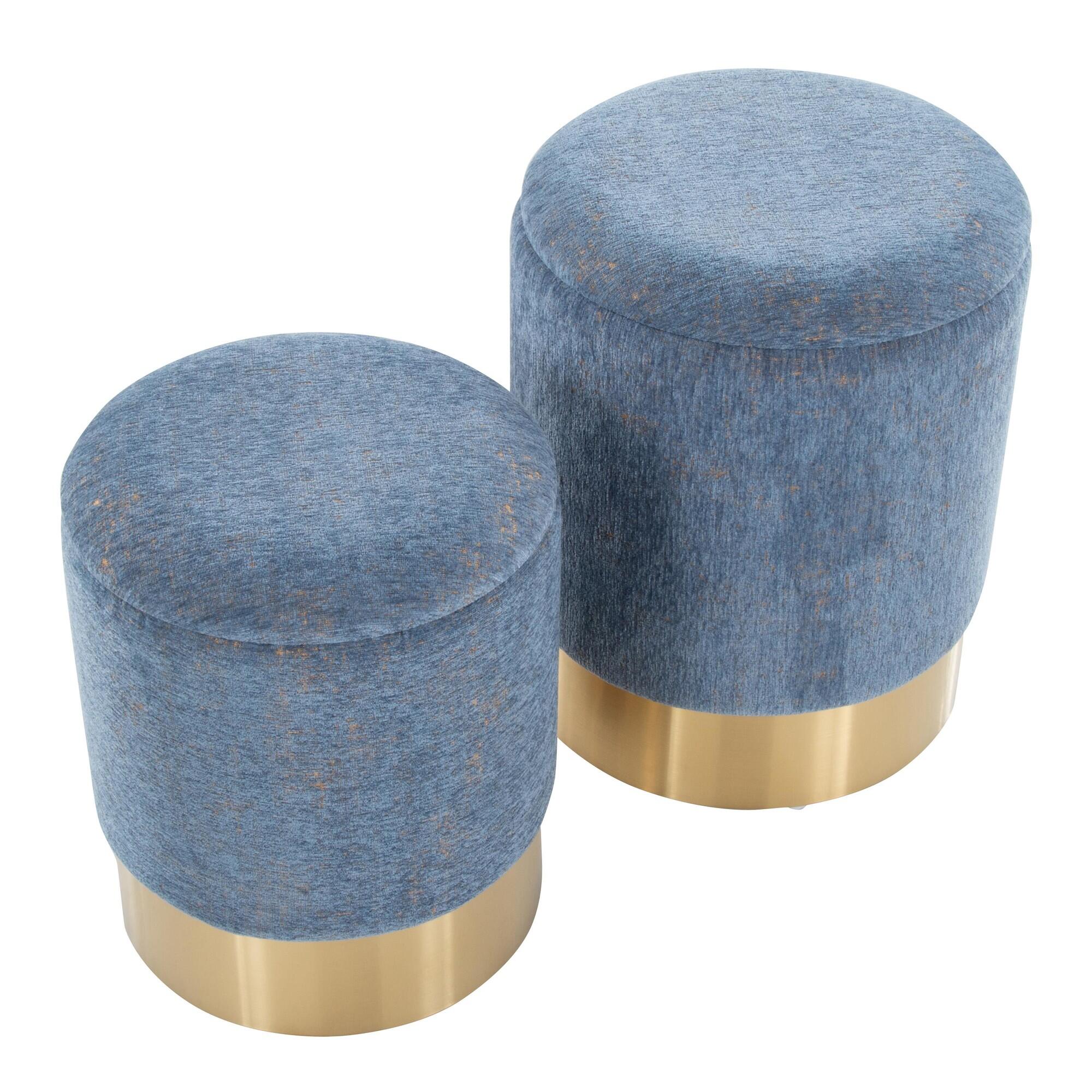 LumiSource Marla Nesting Ottoman Set, Blue, large