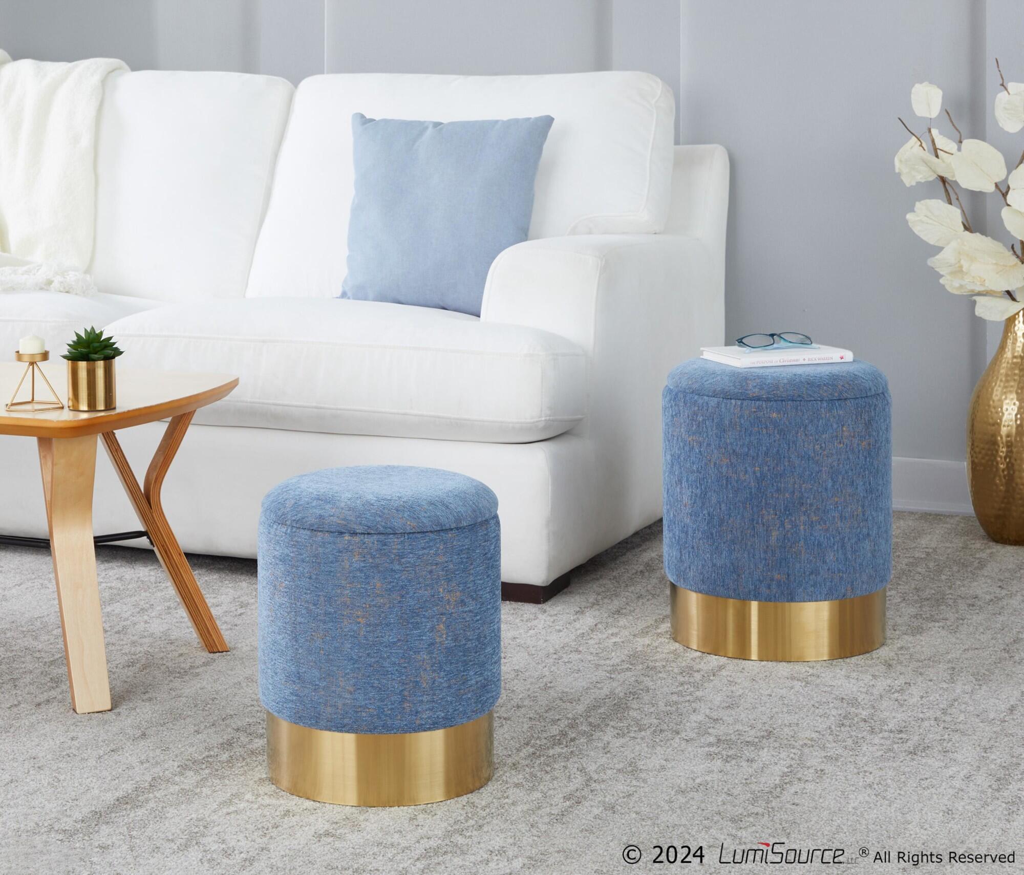 LumiSource Marla Nesting Ottoman Set, Blue, large