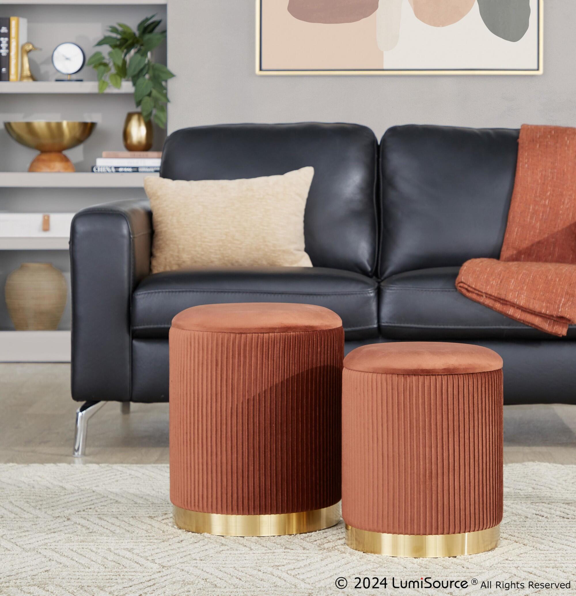 LumiSource Marla Nesting Pleated Ottoman Set, , large