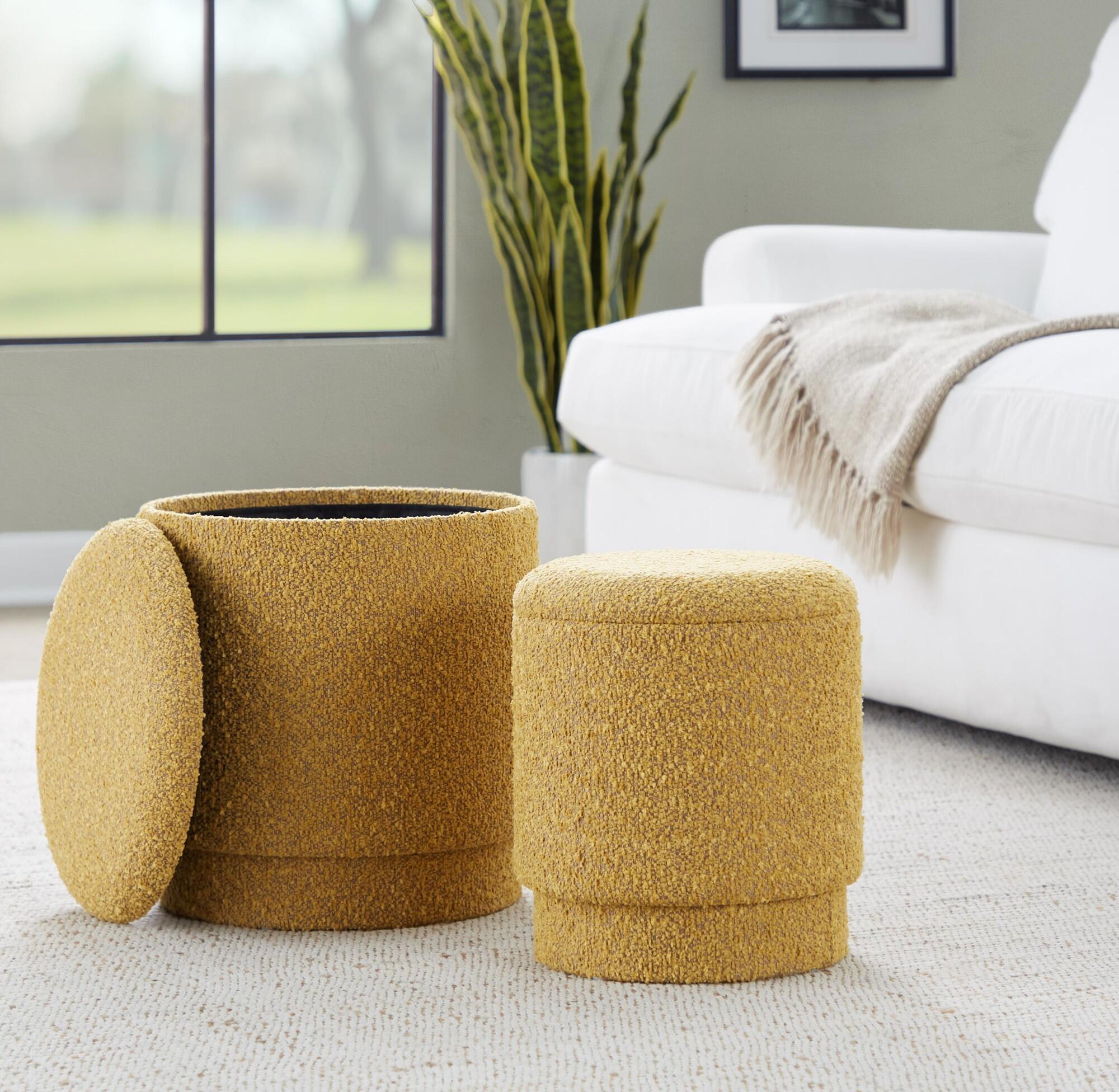 LumiSource Marla Ottoman Set, Yellow, large