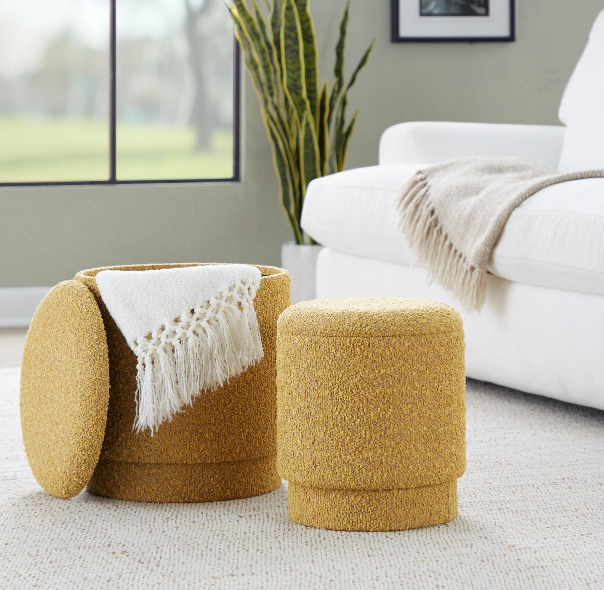 LumiSource Marla Ottoman Set, Yellow, large