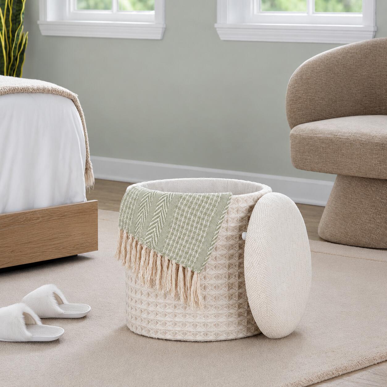 LumiSource Tahoe Eclectic Waffle Storage Ottoman, , rollover