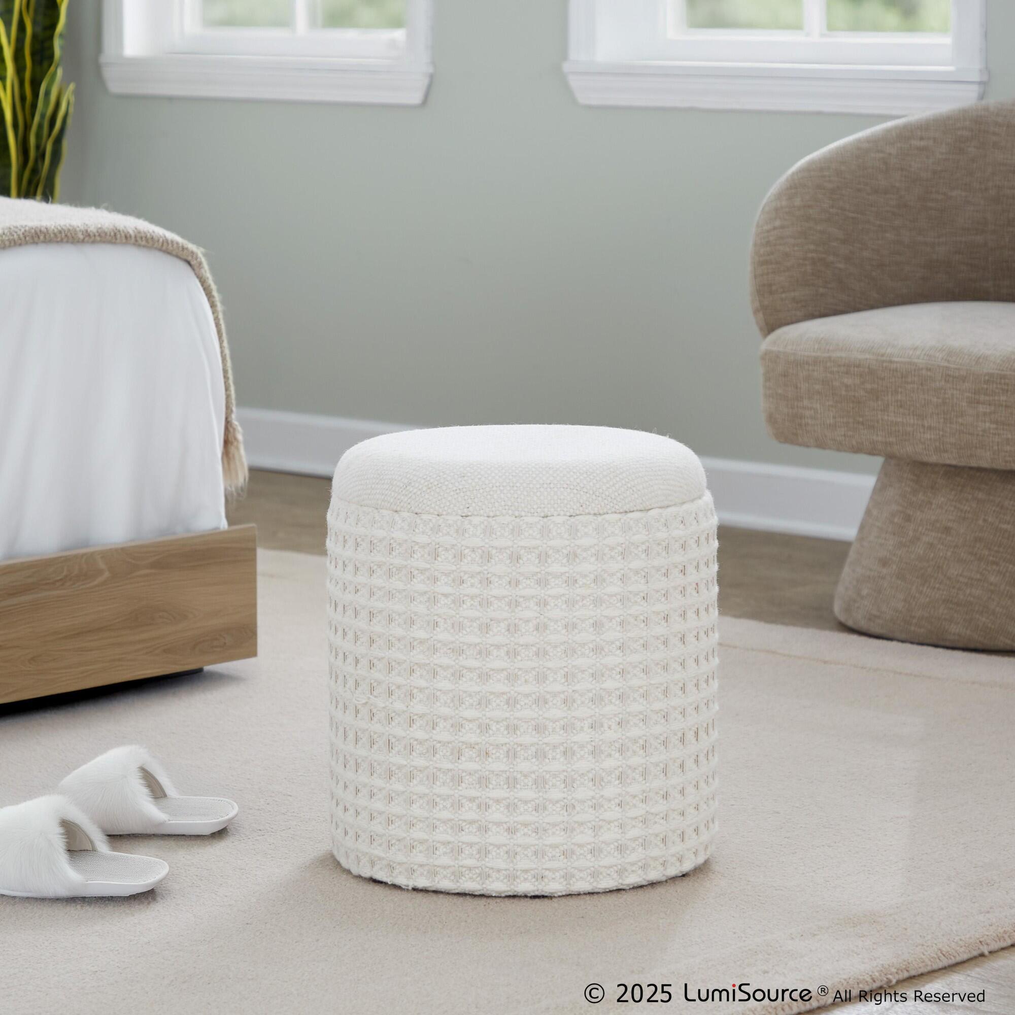 LumiSource Tahoe Eclectic Waffle Storage Ottoman, , large