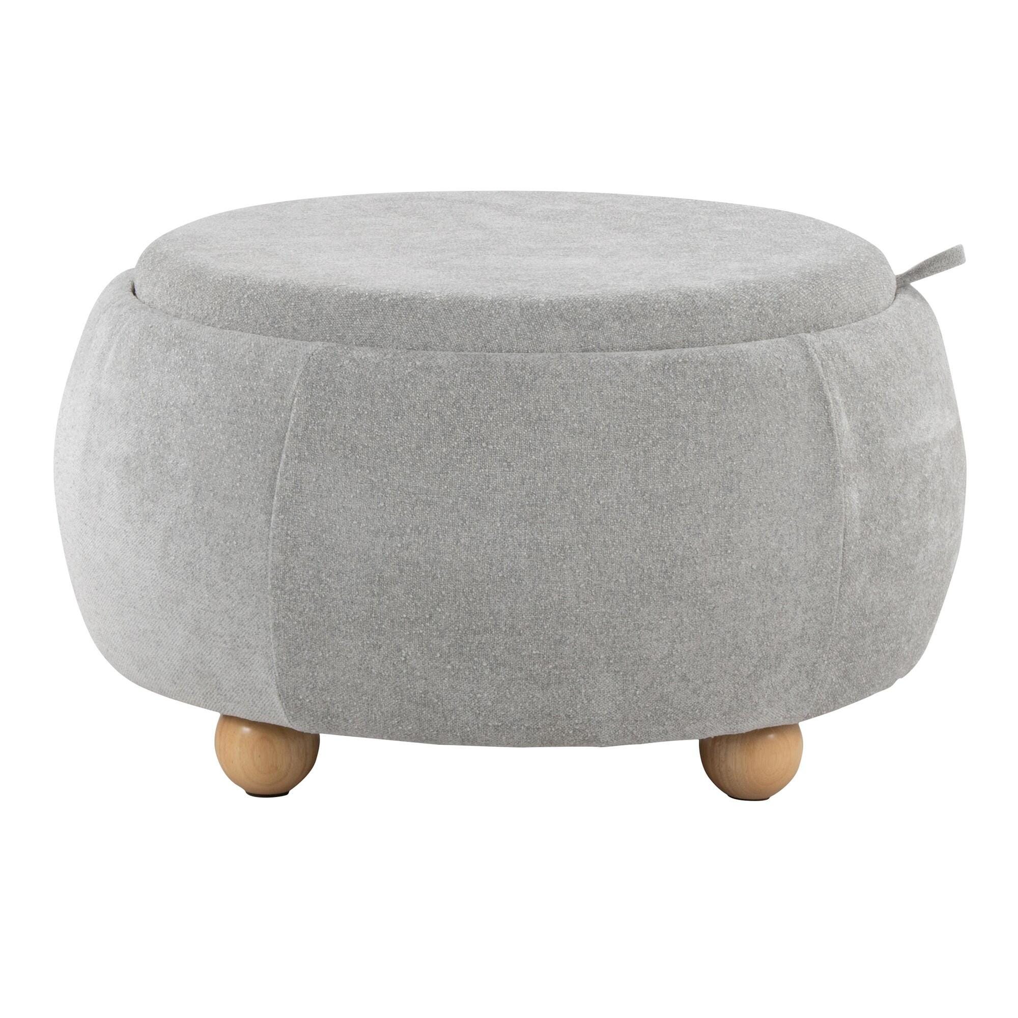 LumiSource Tray Storage Ottoman, Light Gray, large