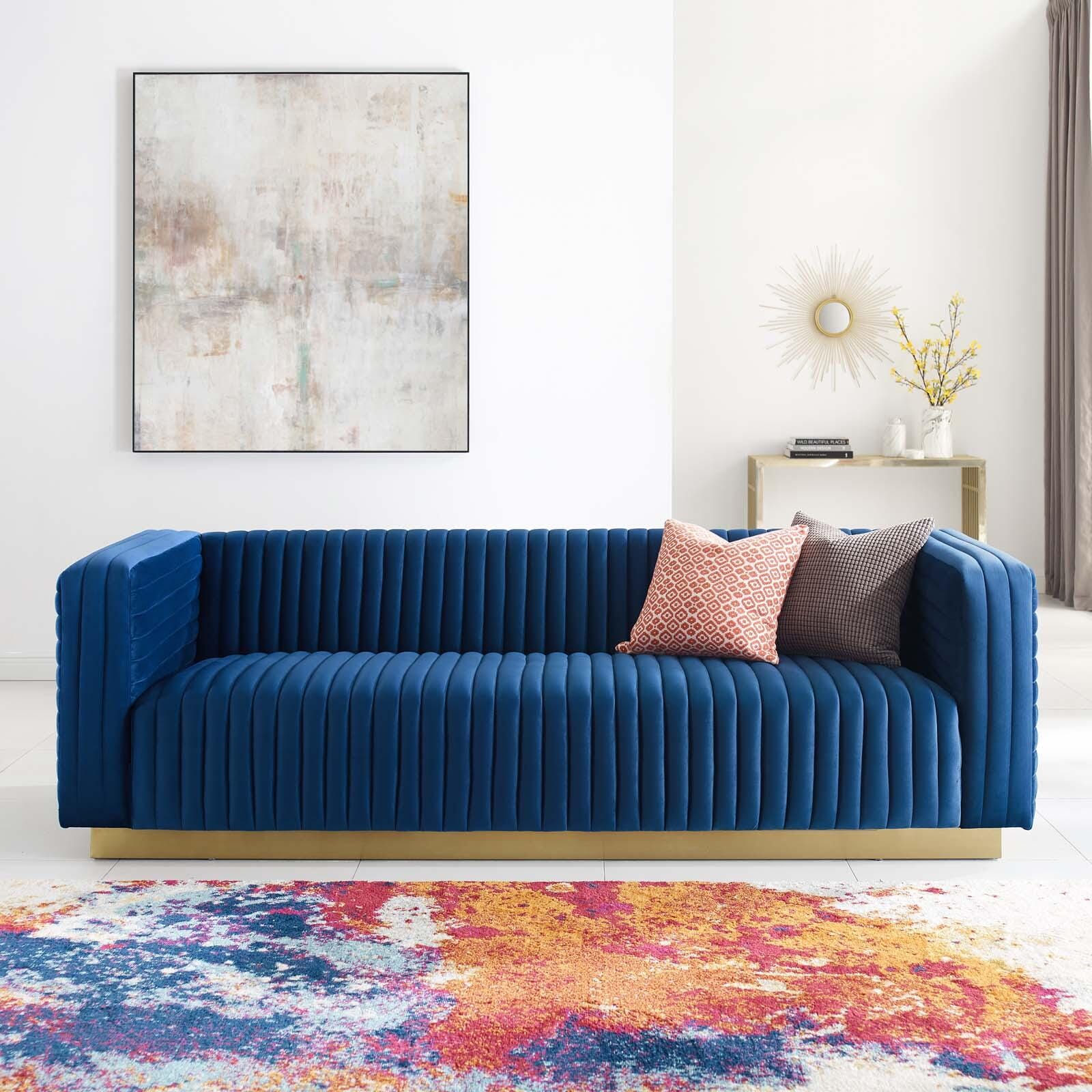 Modway Charisma Sofa, Navy Blue/Gold, rollover