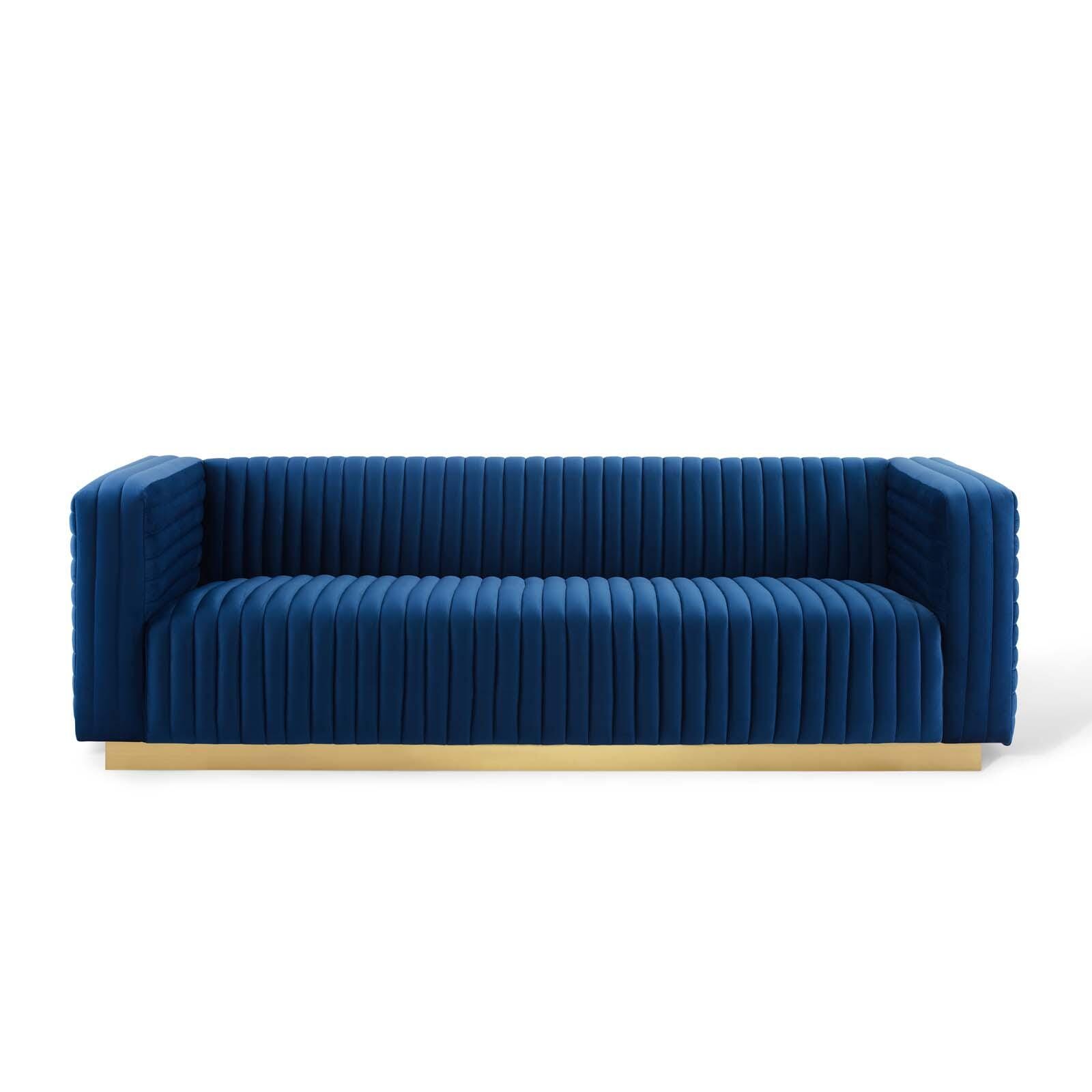 Modway Charisma Sofa, Navy Blue/Gold, large