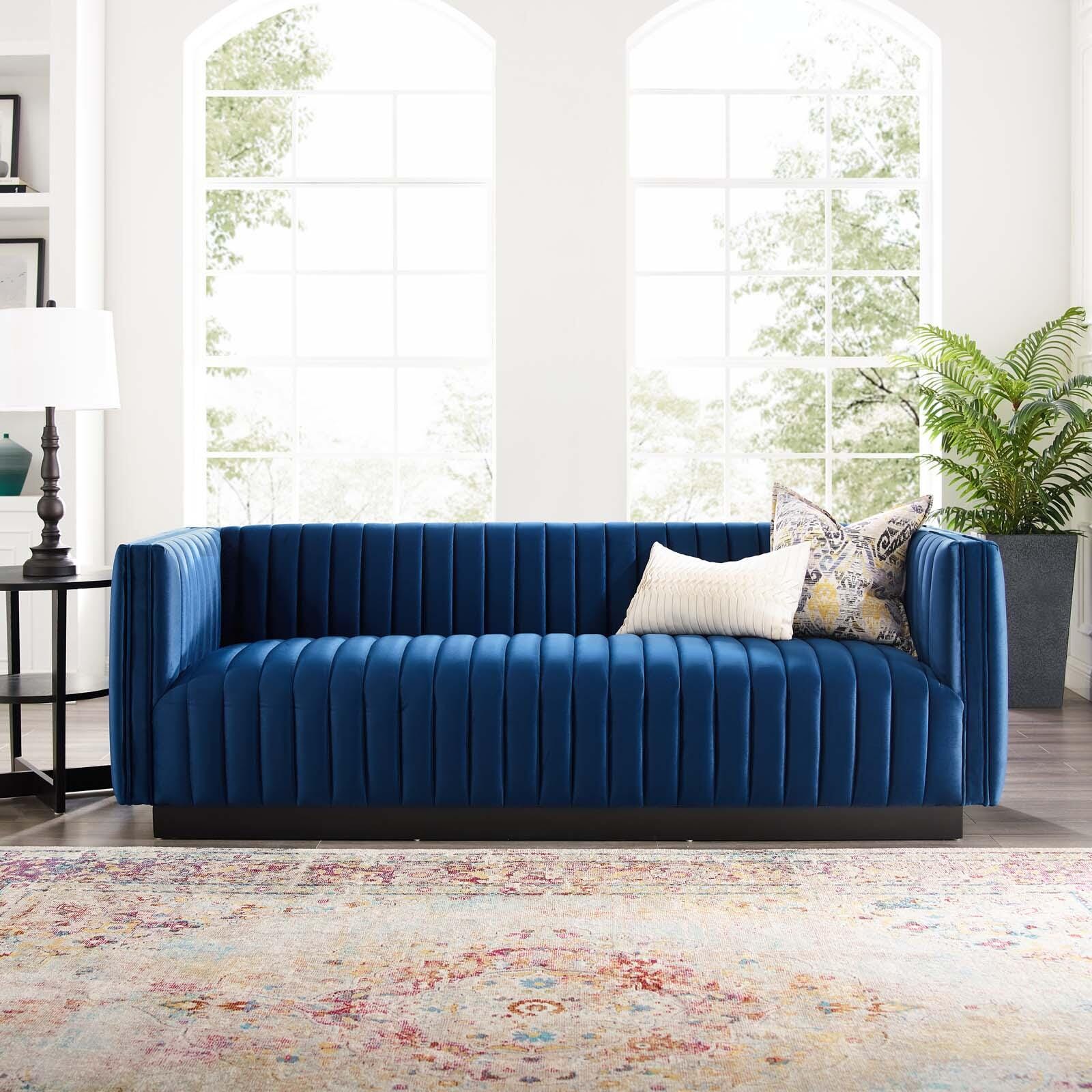 Modway Conjure Sofa, Navy Blue/Black, rollover