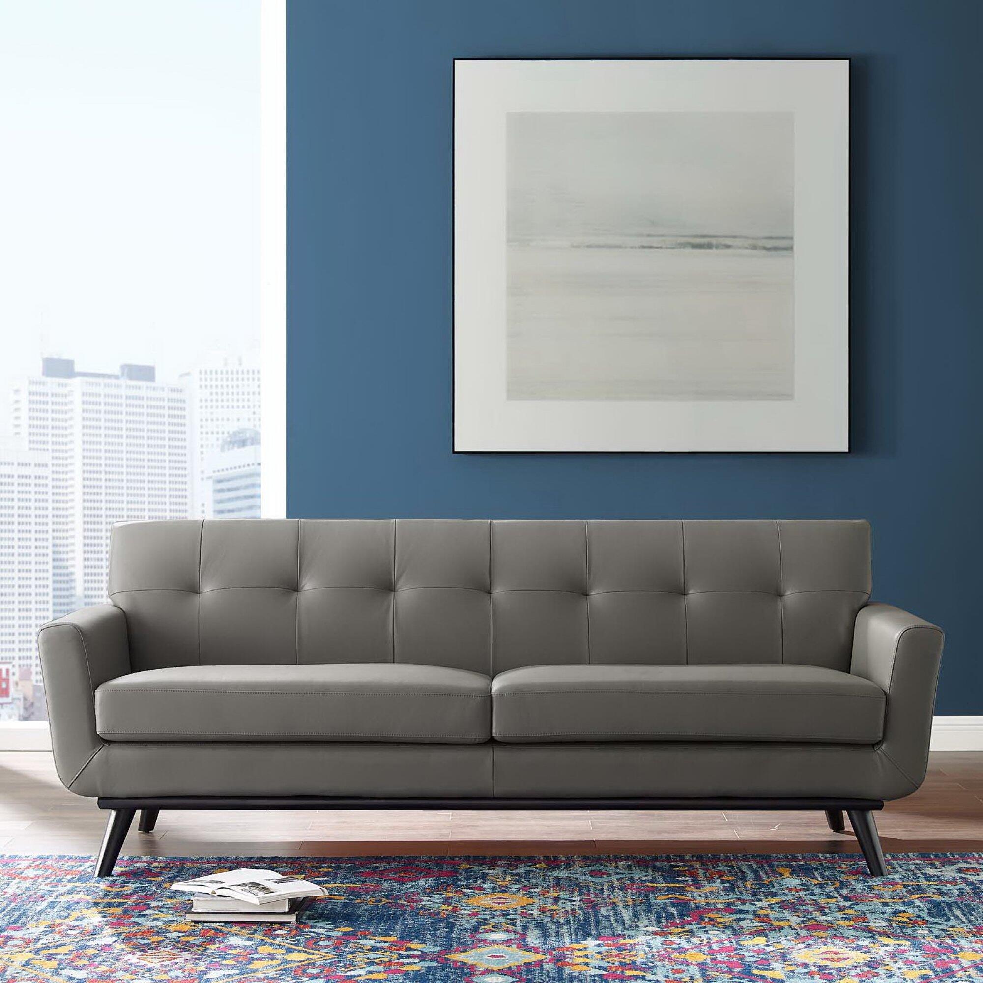 Modway Engage Leather Sofa, Gray/Black, rollover