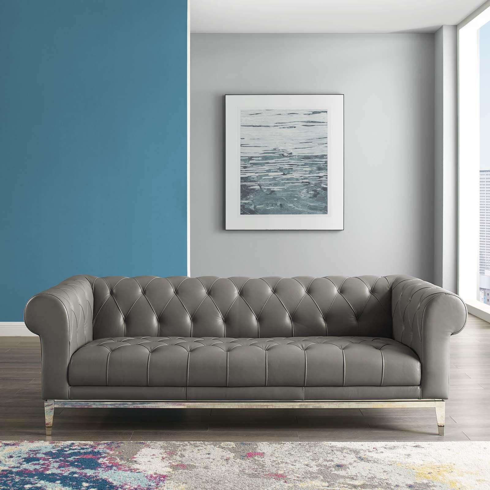 Modway Idyll Leather Sofa, Gray, rollover