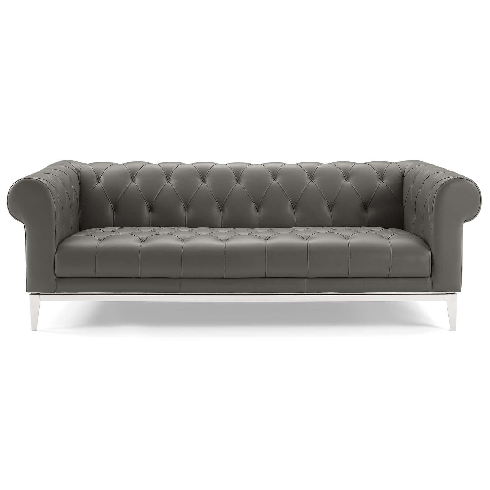 Modway Idyll Leather Sofa, Gray, large