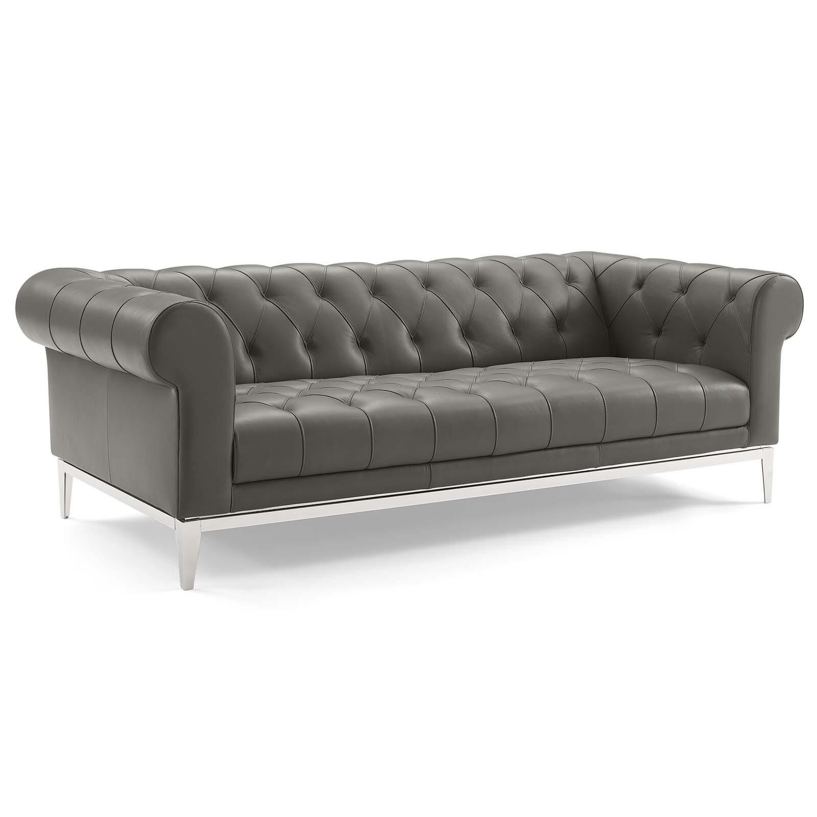 Modway Idyll Leather Sofa, Gray, large
