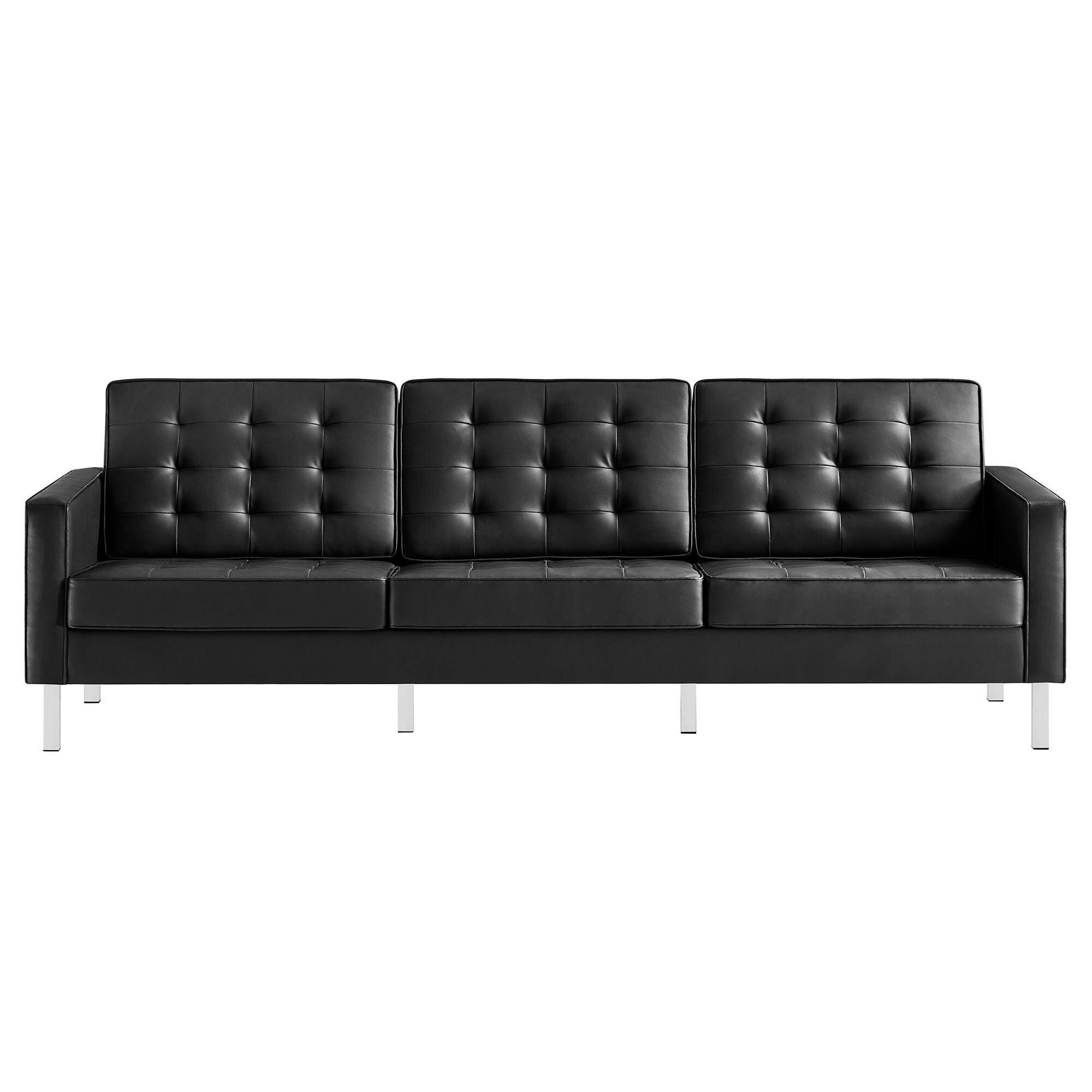 Modway Loft Leather Sofa, Silver/Black, large