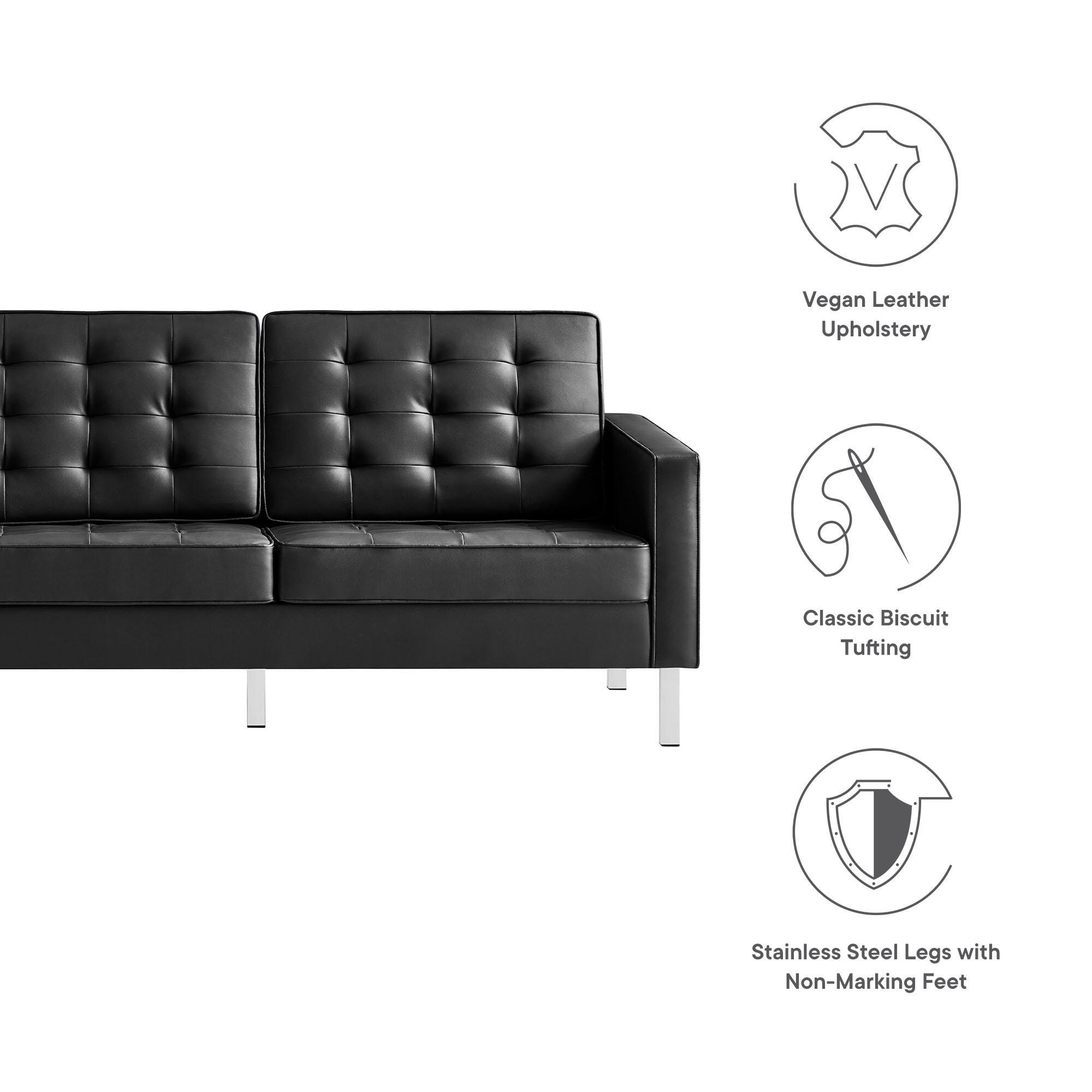 Modway Loft Leather Sofa, Silver/Black, large