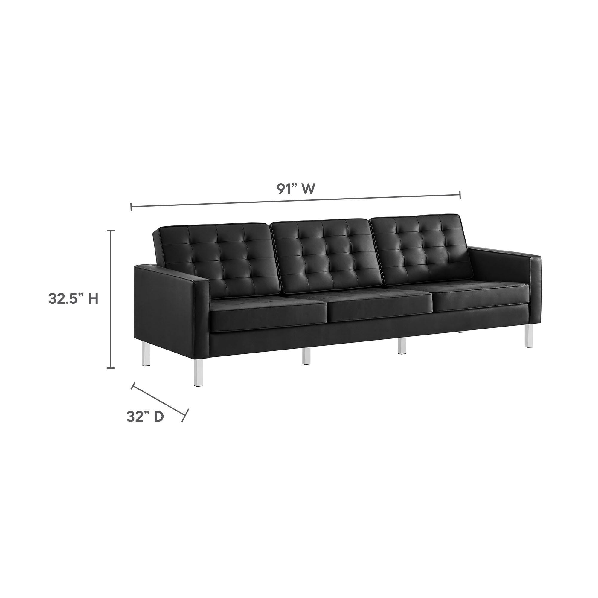 Modway Loft Leather Sofa, Silver/Black, large