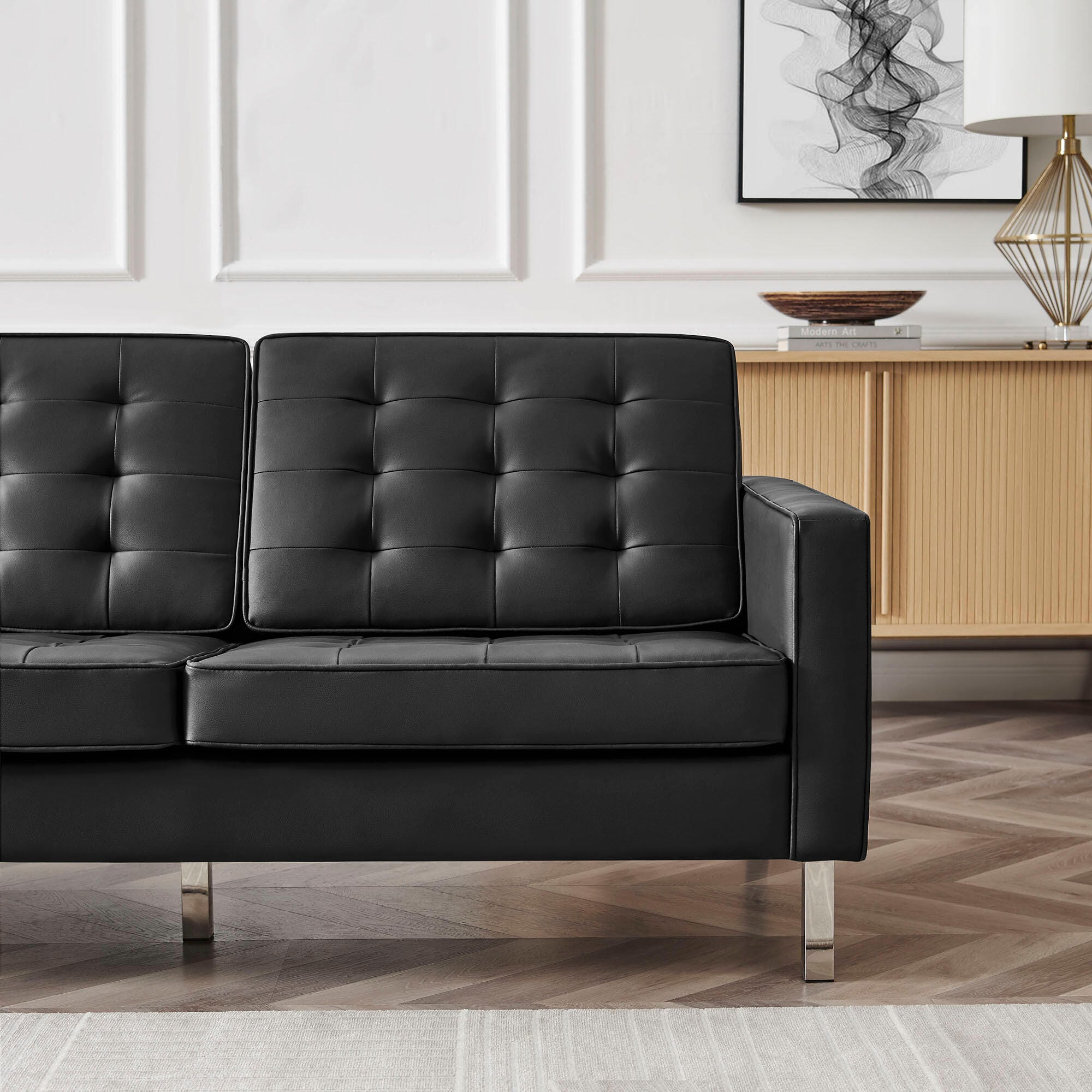 Modway Loft Leather Sofa, Silver/Black, large