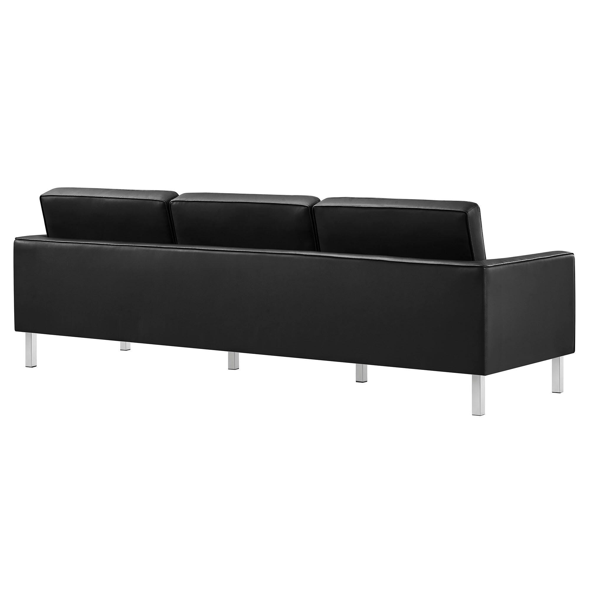 Modway Loft Leather Sofa, Silver/Black, large