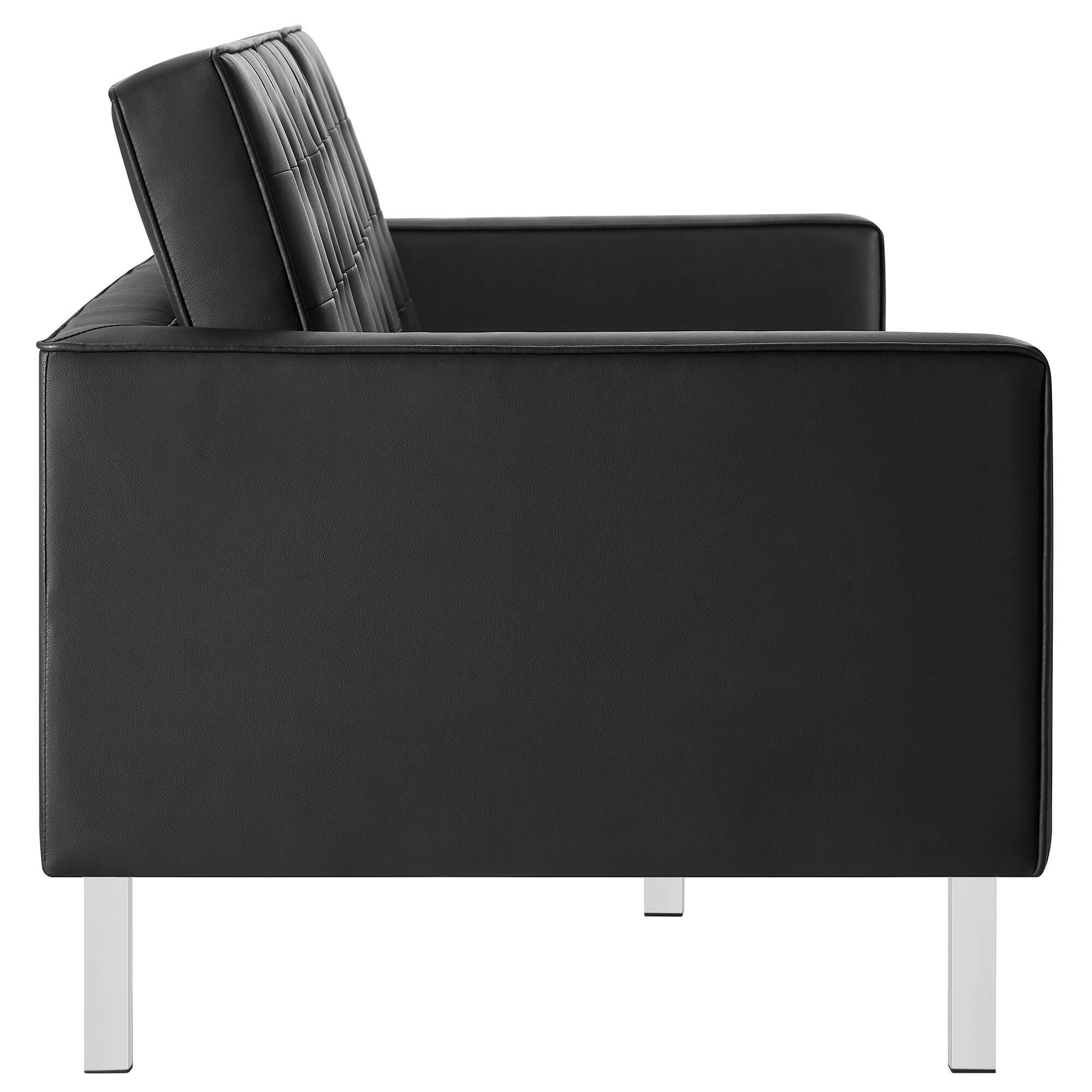 Modway Loft Leather Sofa, Silver/Black, large