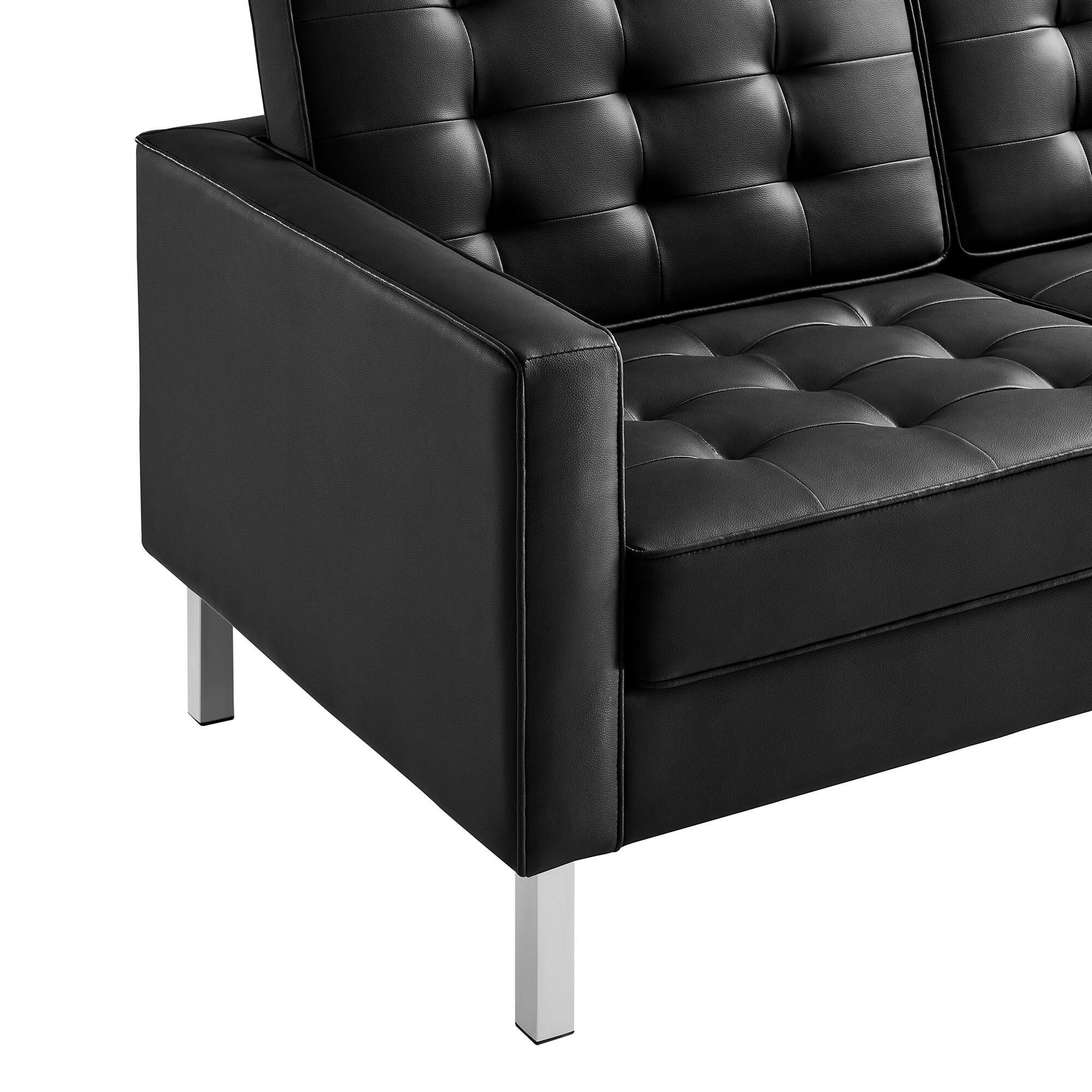 Modway Loft Leather Sofa, Silver/Black, large