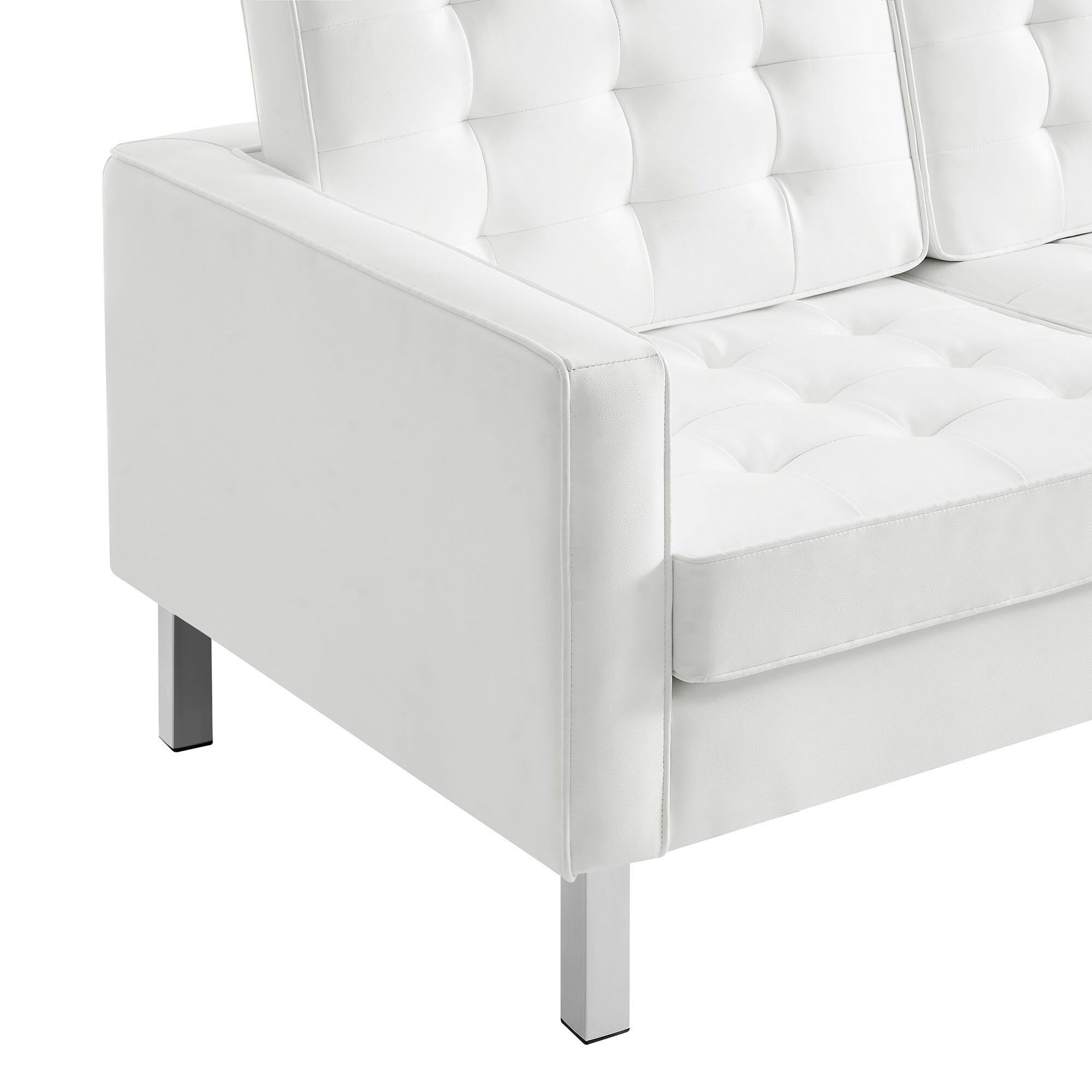 Modway Loft Leather Sofa, Silver/White, large