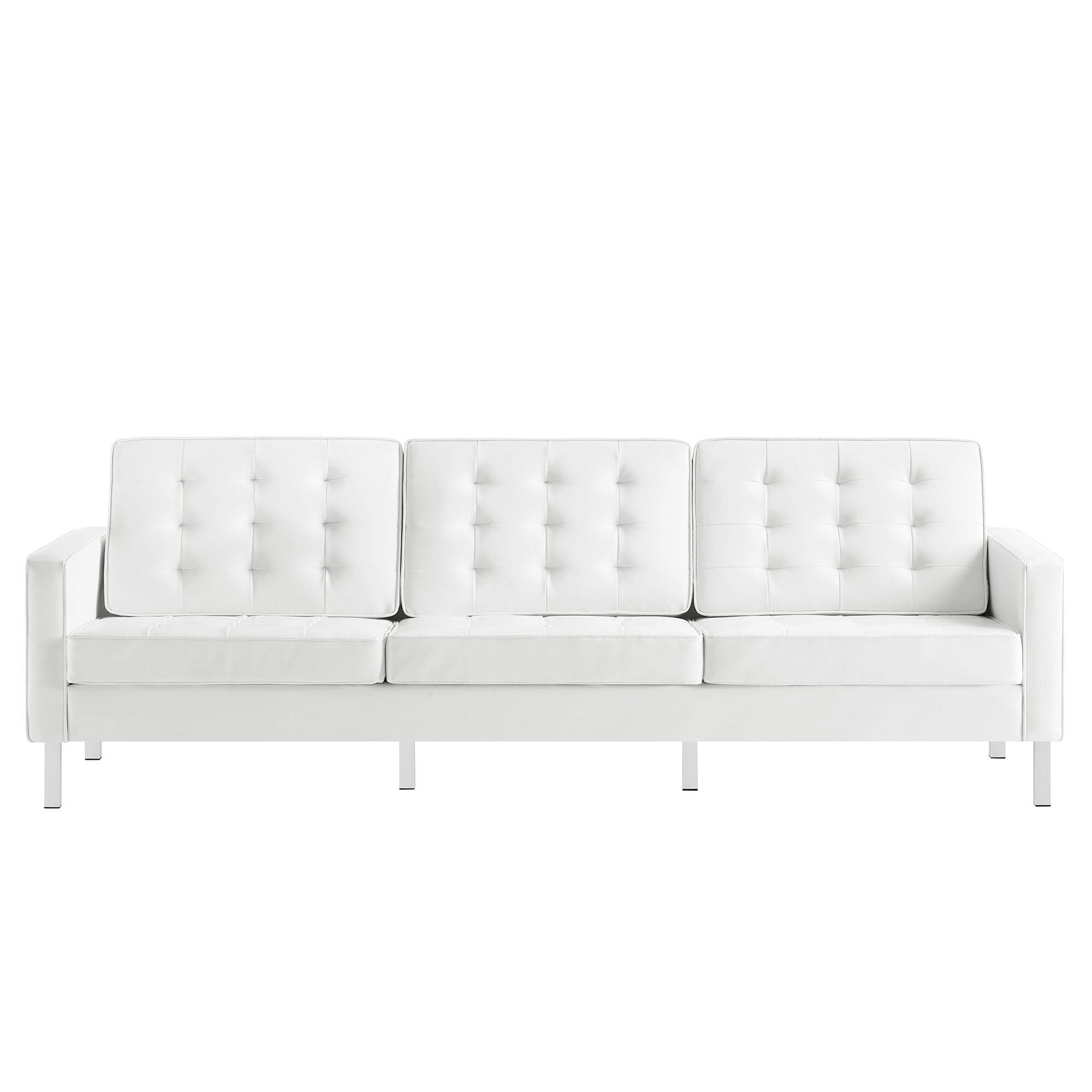 Modway Loft Leather Sofa, Silver/White, large