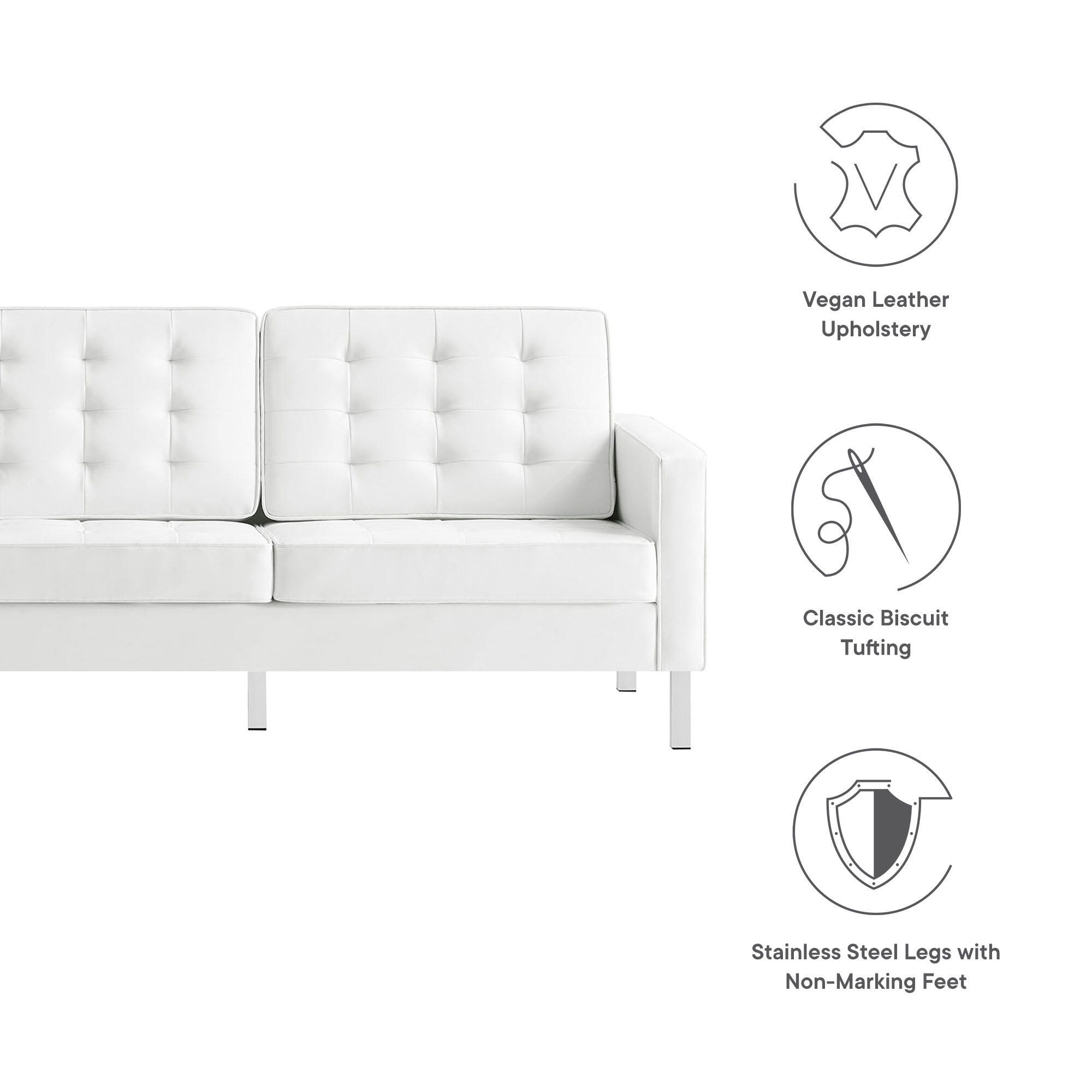 Modway Loft Leather Sofa, Silver/White, large