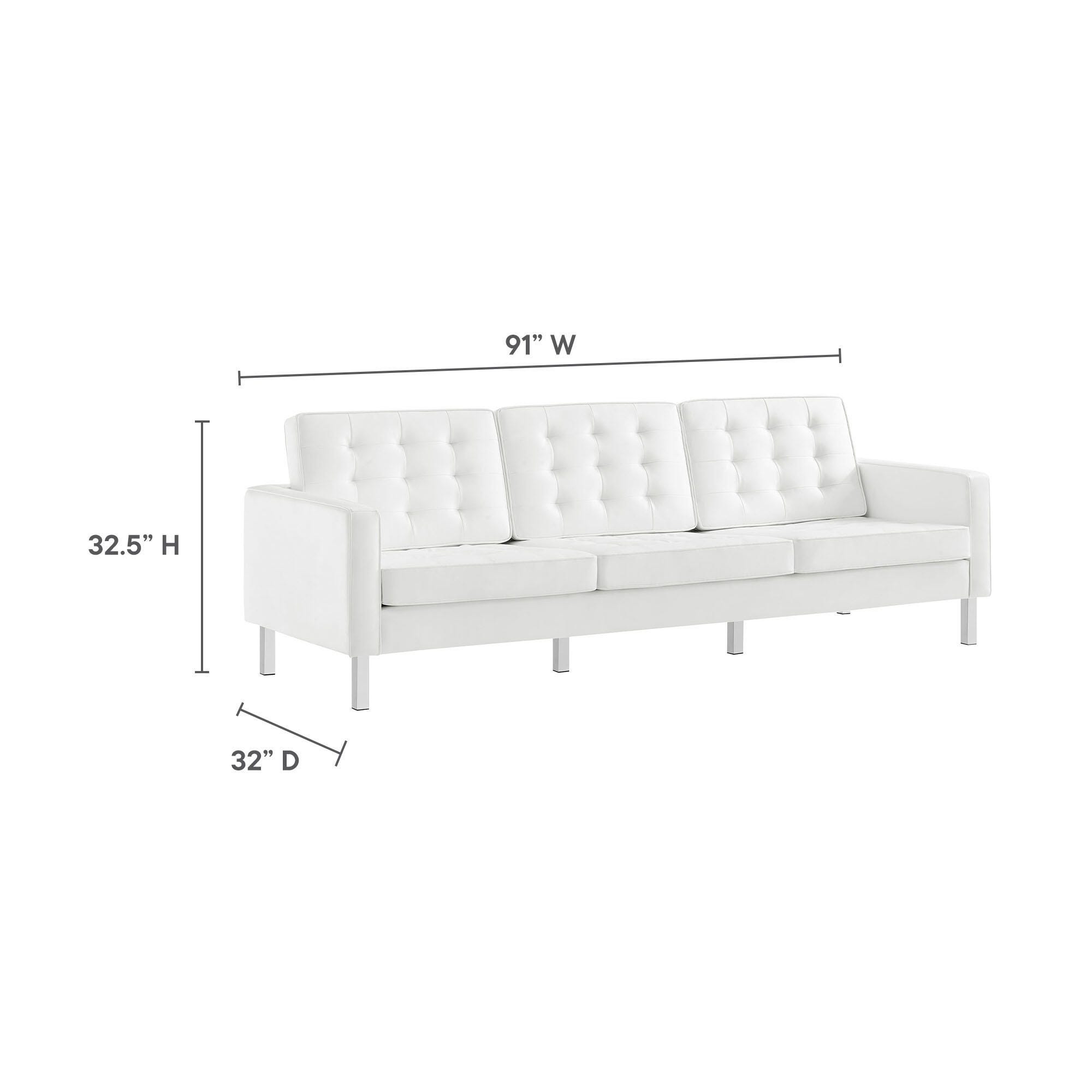 Modway Loft Leather Sofa, Silver/White, large