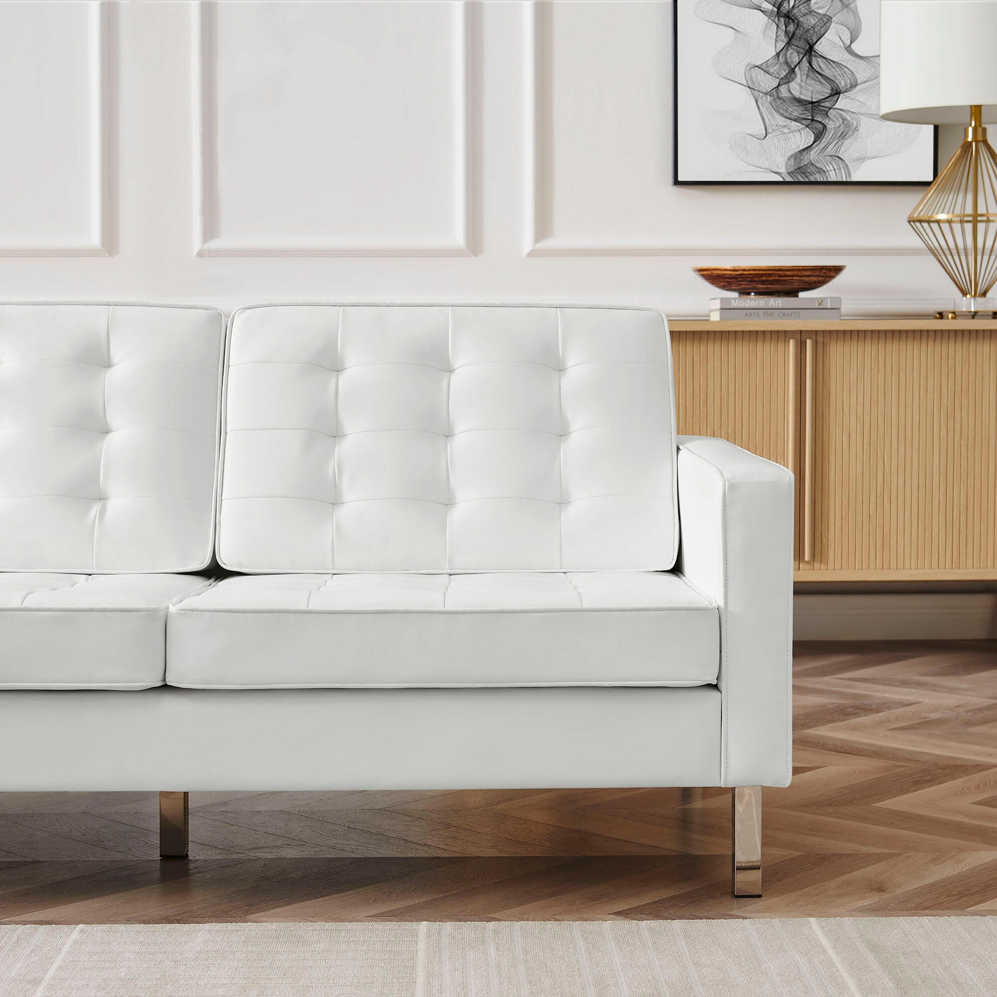 Modway Loft Leather Sofa, Silver/White, large