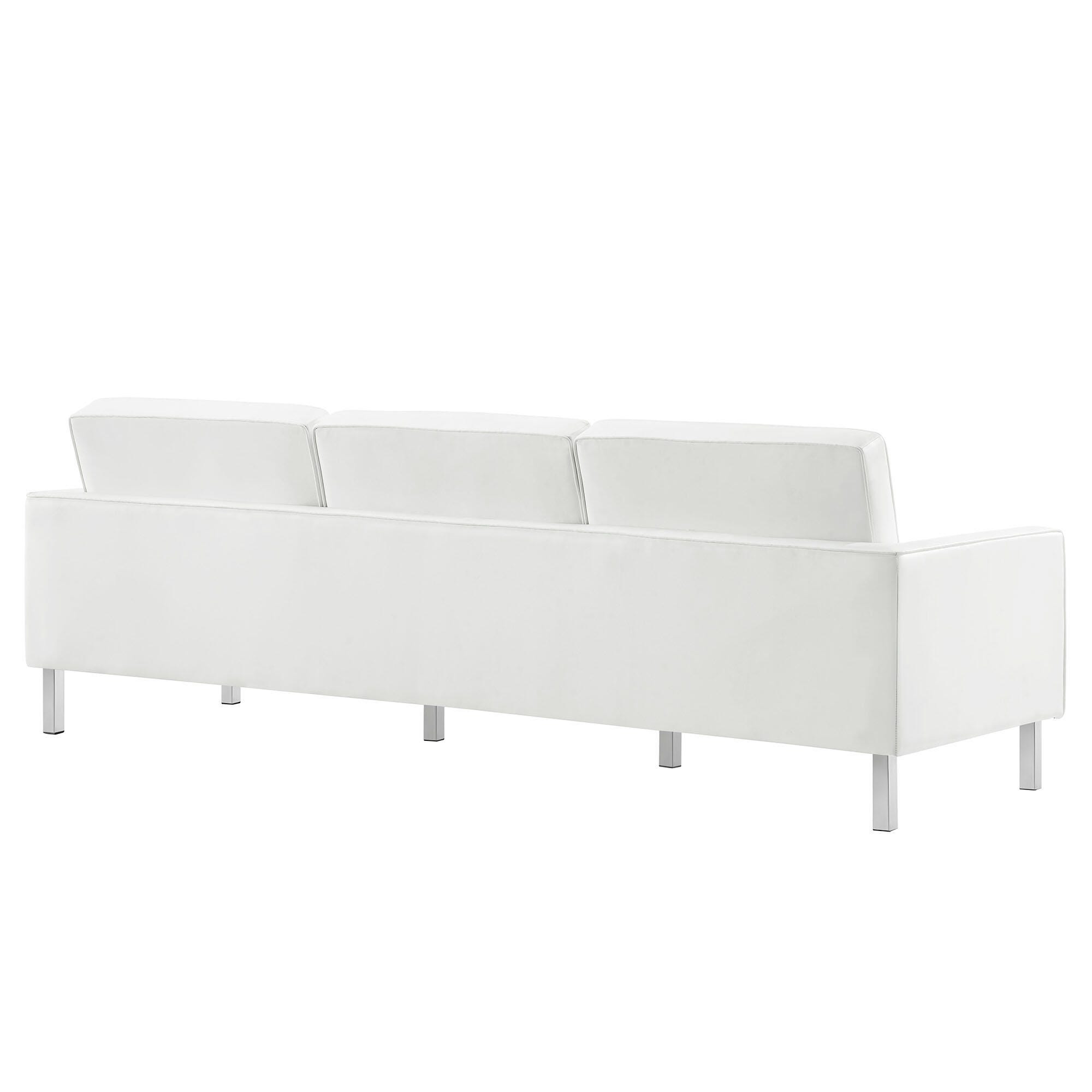Modway Loft Leather Sofa, Silver/White, large