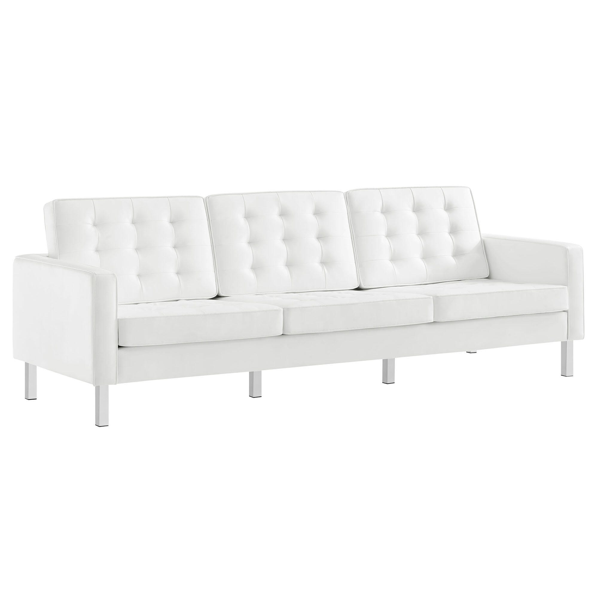 Modway Loft Leather Sofa, Silver/White, large