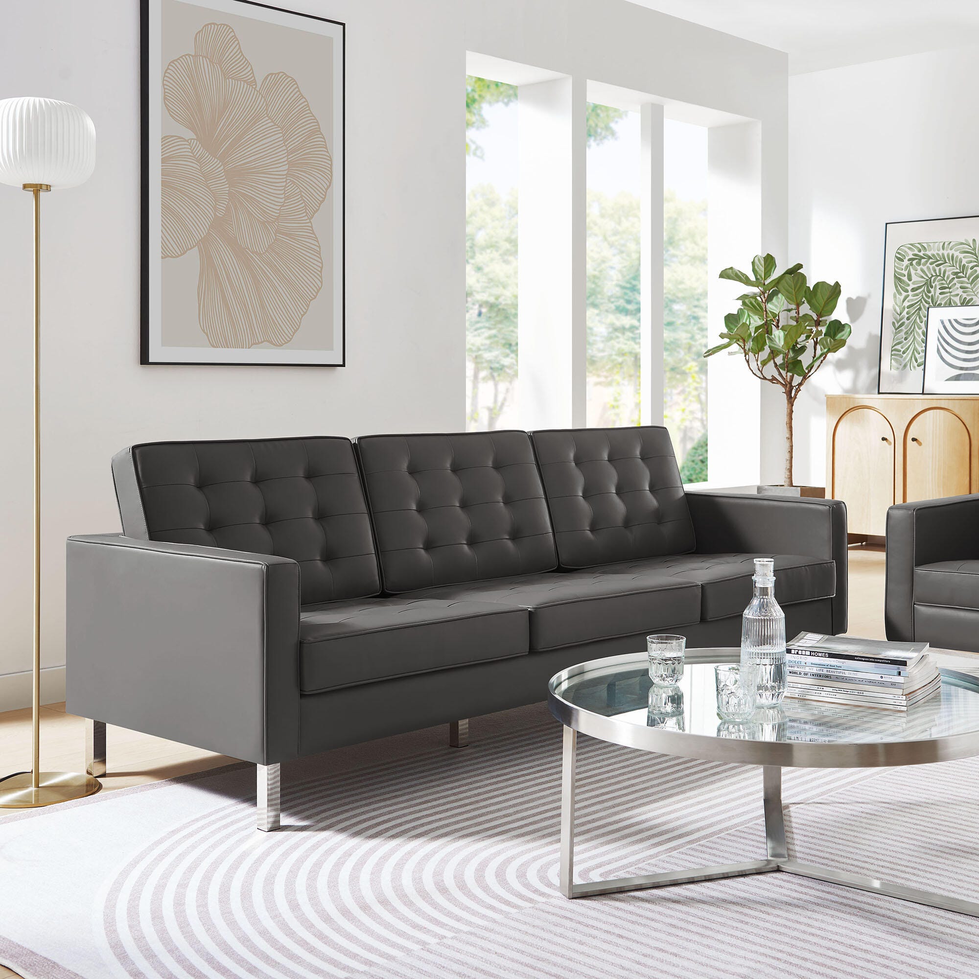 Modway Loft Leather Sofa, Gray/Gold, rollover