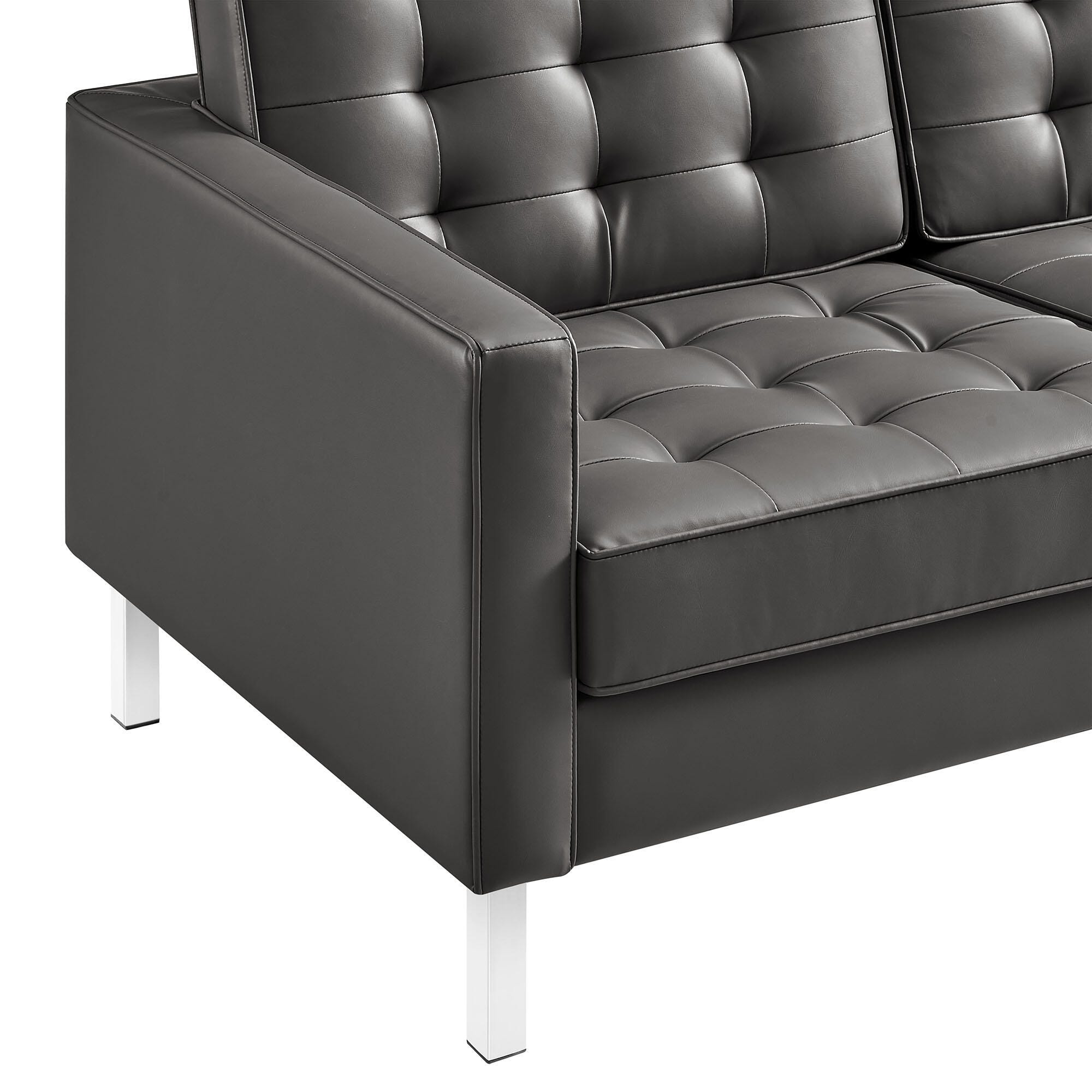 Modway Loft Leather Sofa, Gray/Gold, large