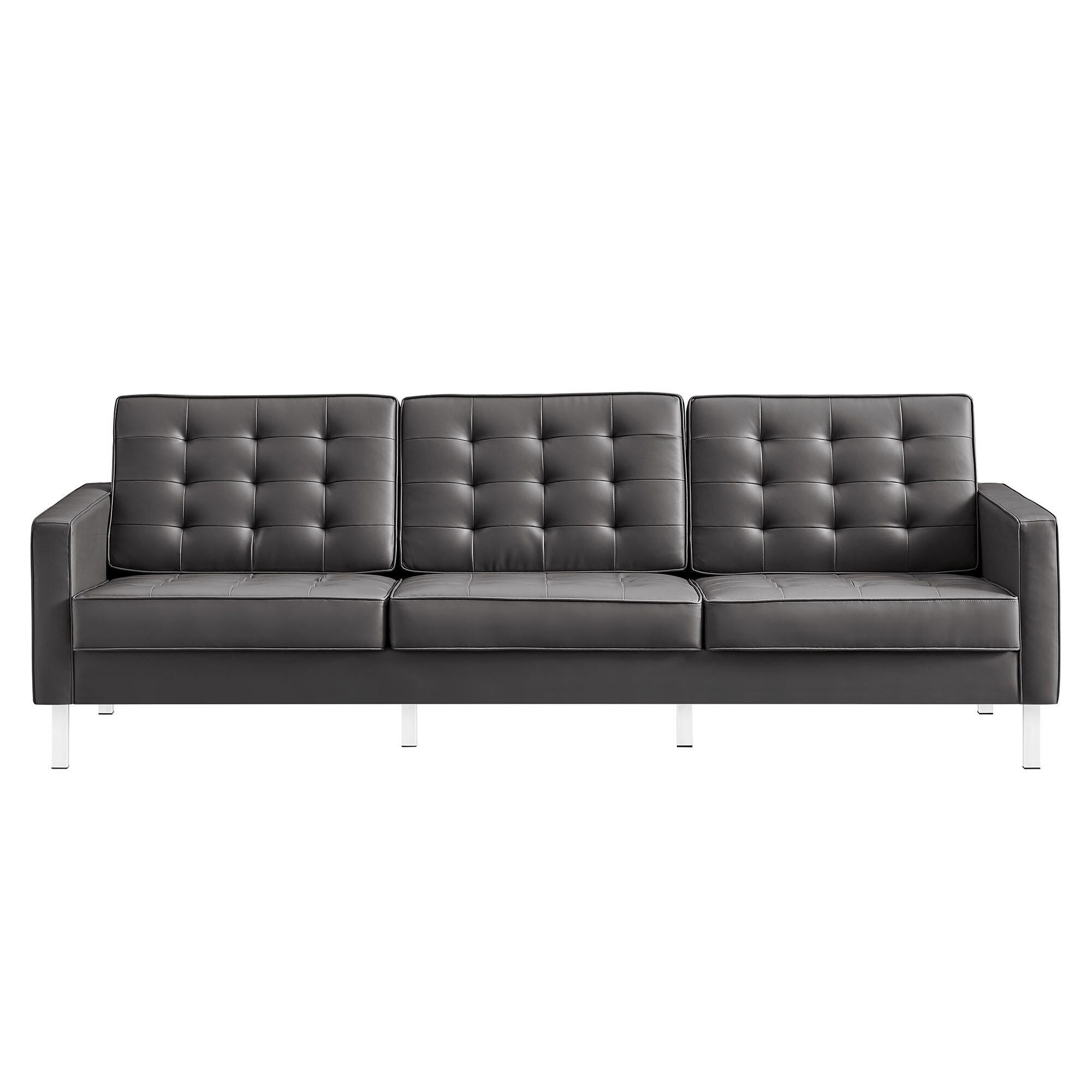 Modway Loft Leather Sofa, Gray/Gold, large