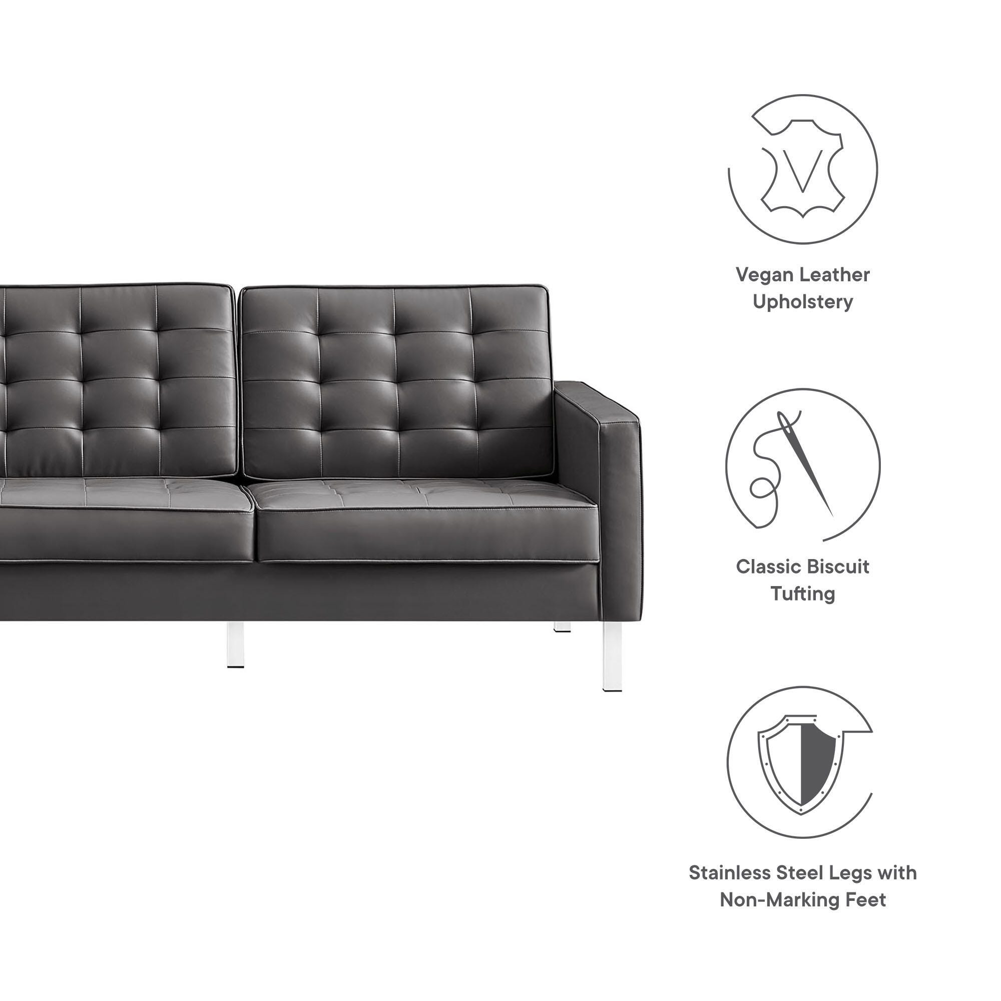 Modway Loft Leather Sofa, Gray/Gold, large