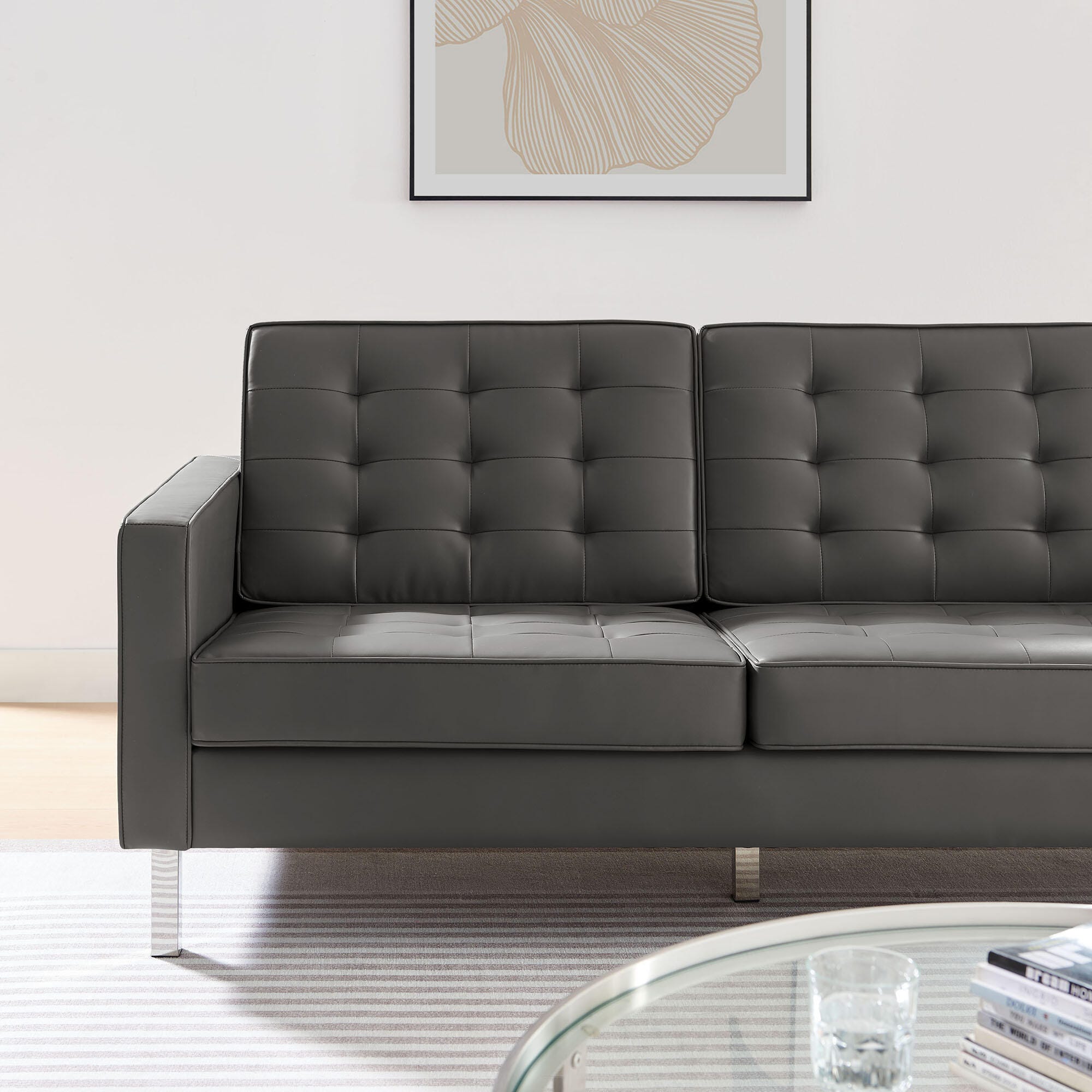 Modway Loft Leather Sofa, Gray/Gold, large