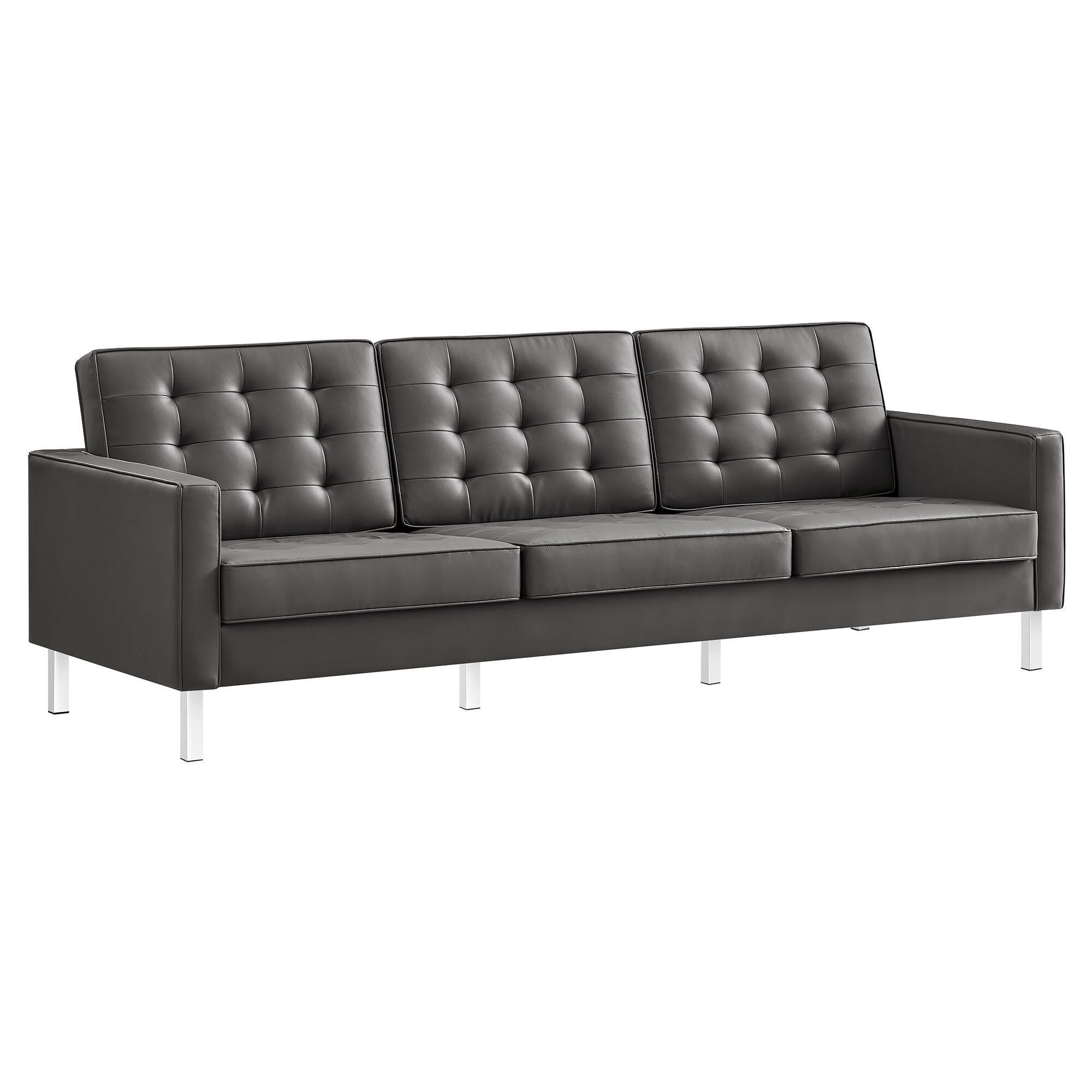 Modway Loft Leather Sofa, Gray/Gold, large