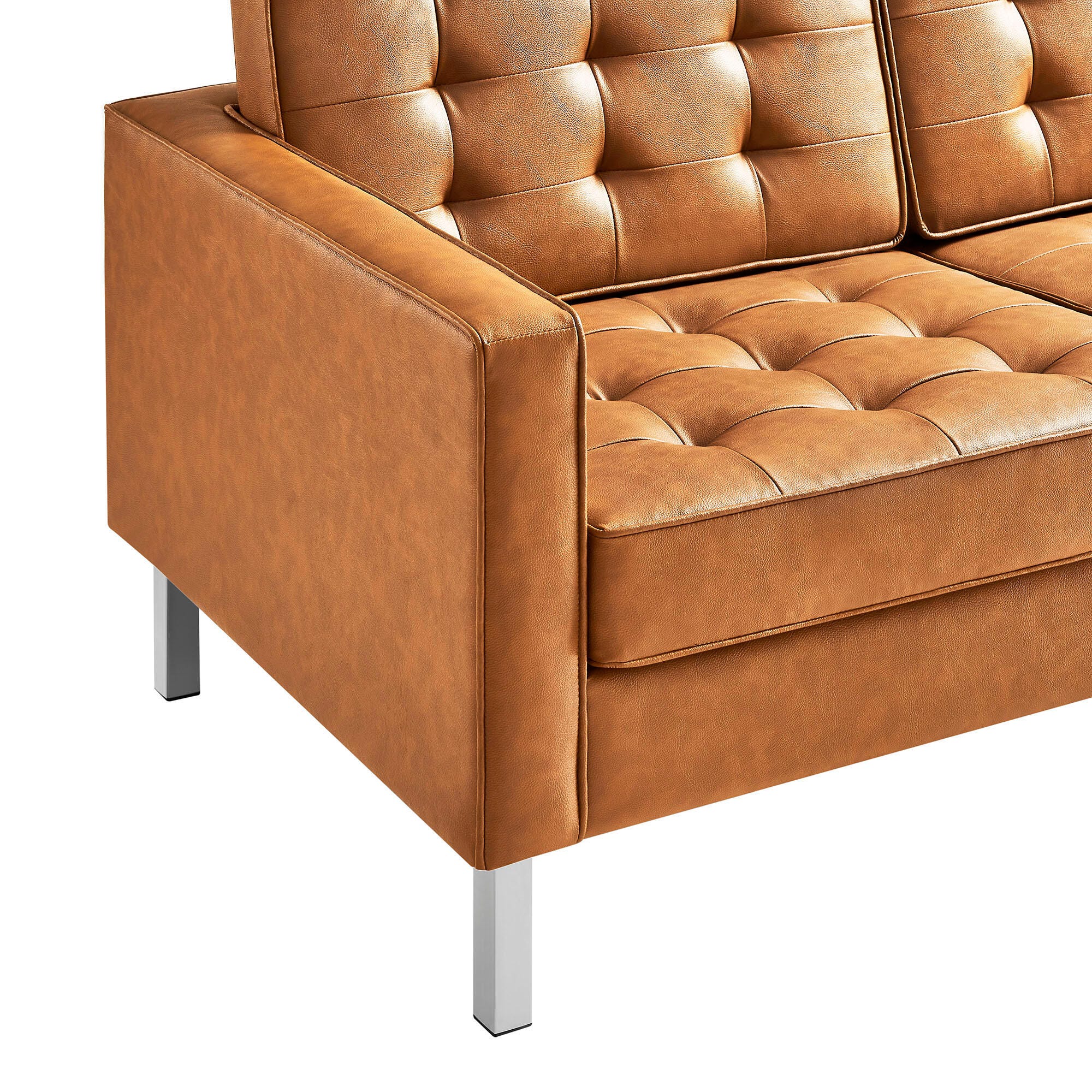 Modway Loft Leather Sofa, Silver/Tan, large