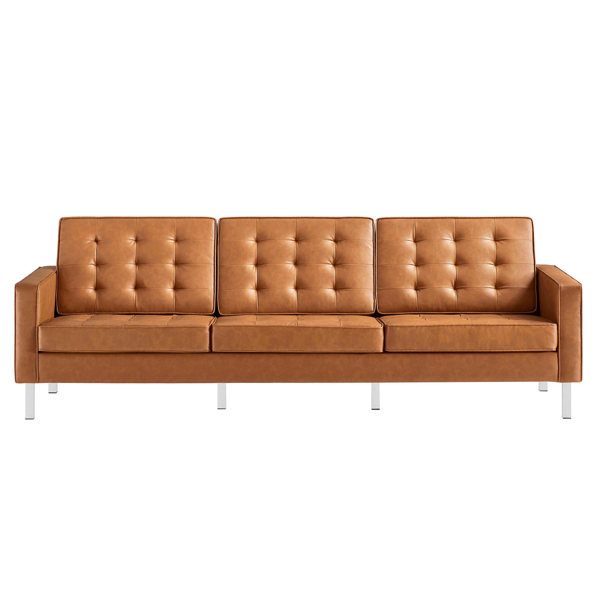 Modway Loft Leather Sofa, Silver/Tan, large