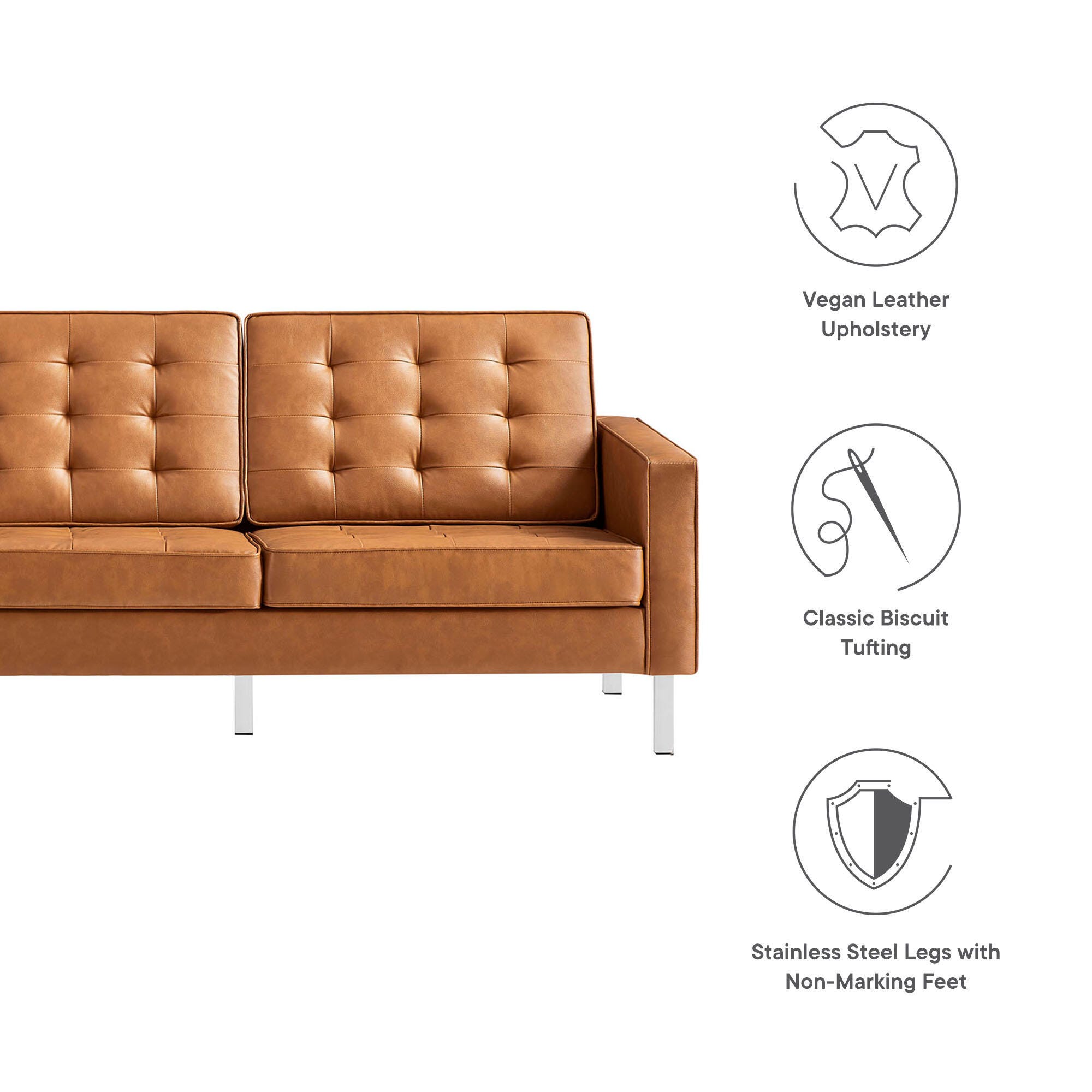 Modway Loft Leather Sofa, Silver/Tan, large