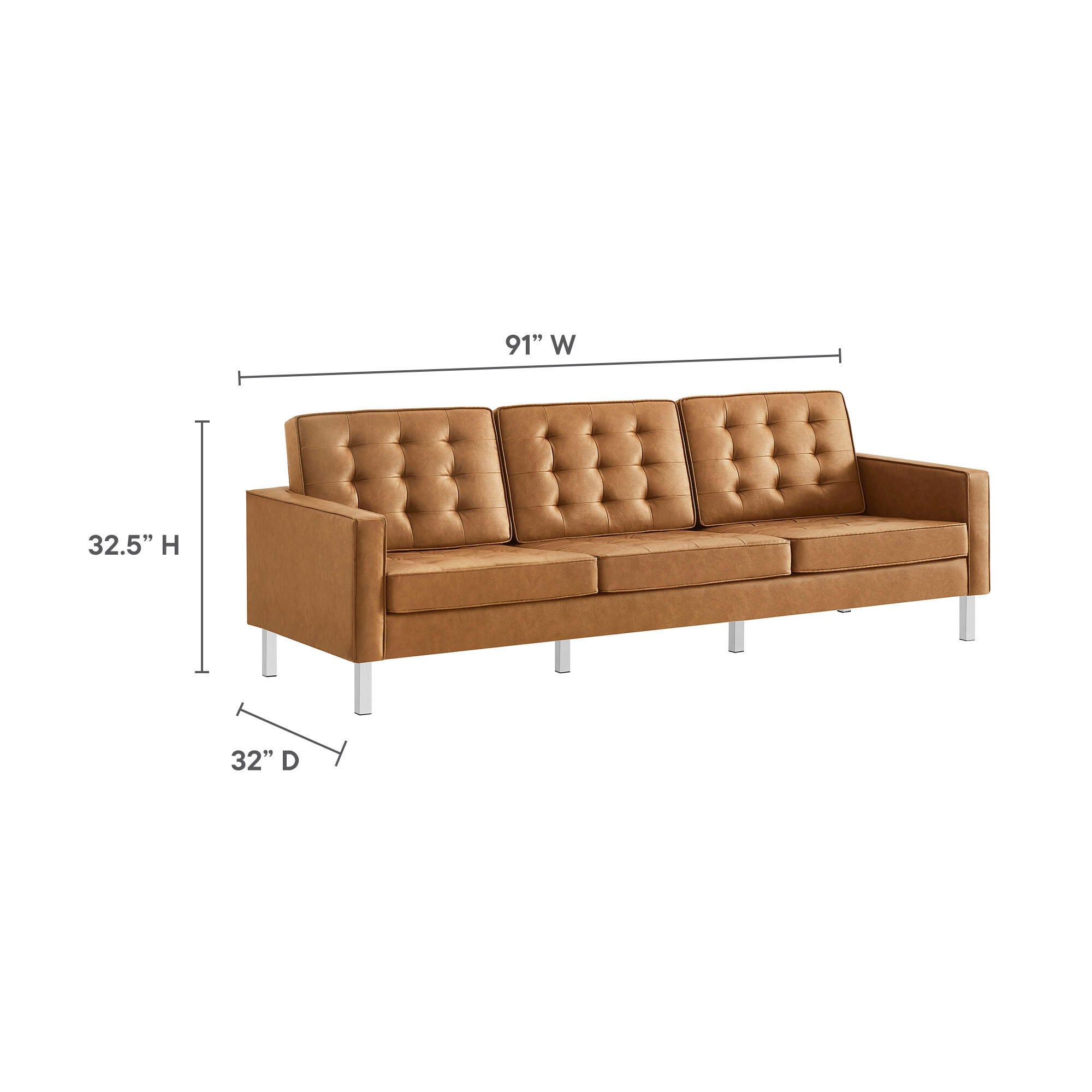 Modway Loft Leather Sofa, Silver/Tan, large
