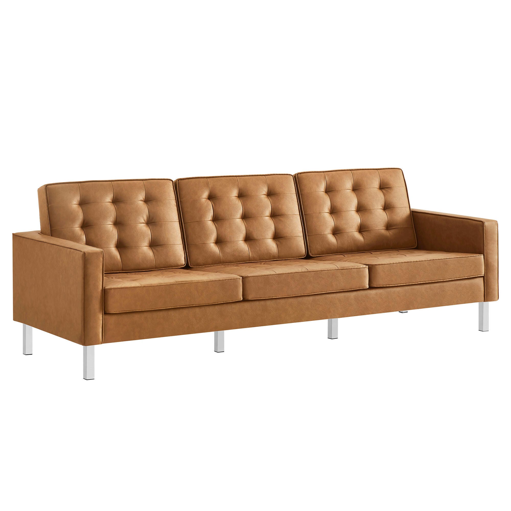 Modway Loft Leather Sofa, Silver/Tan, large