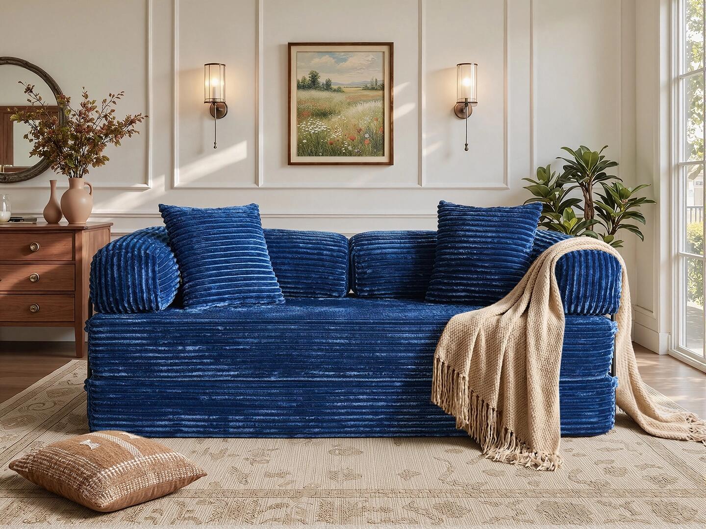 HOMLUX Convertible Full Sleeper Sofa, Blue, rollover